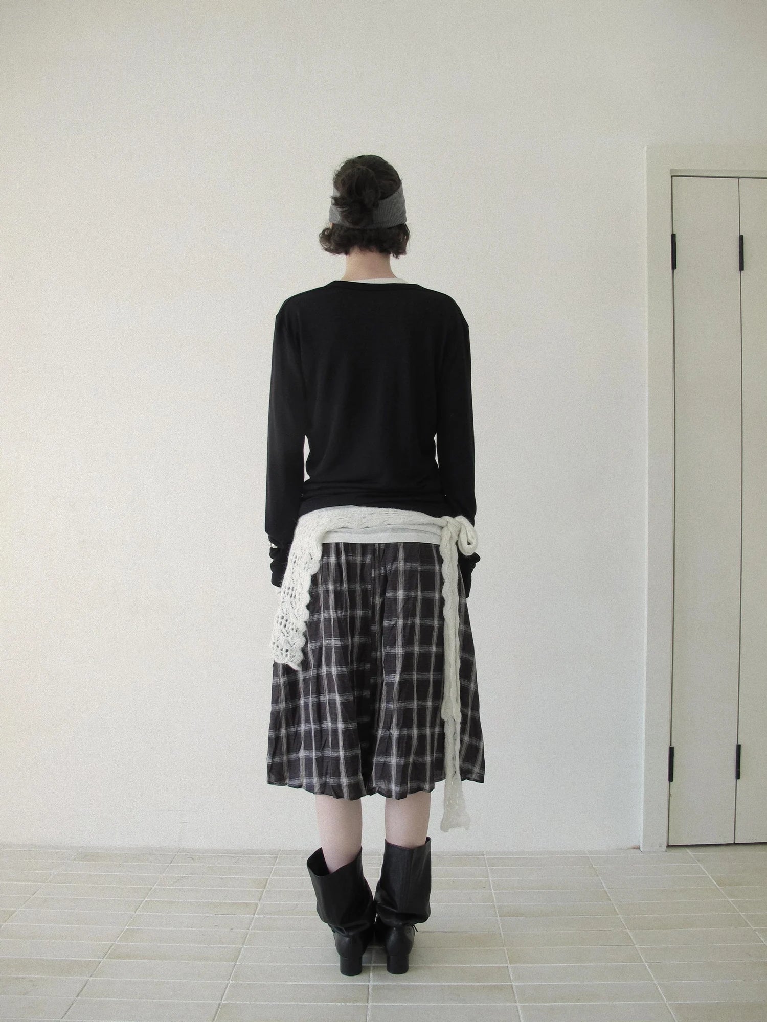 DKZ OFFICIAL Flax Wrinkle A Line Midi Skirt