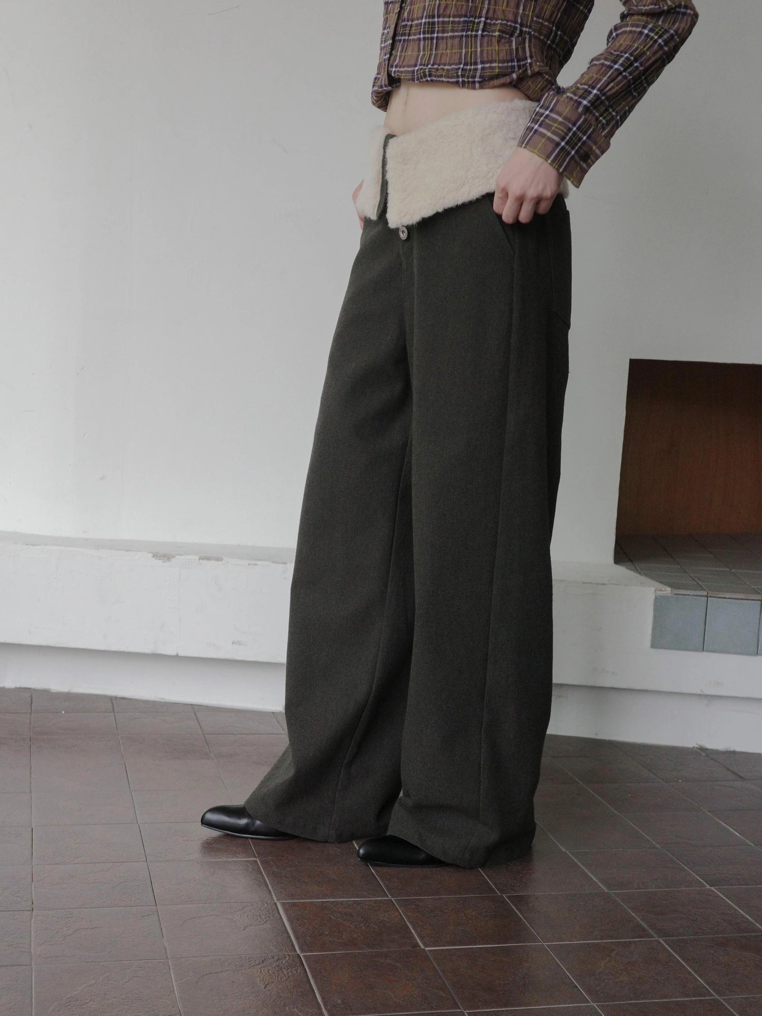 DKZ OFFICIAL Fleece Cuff Wide Leg Trousers