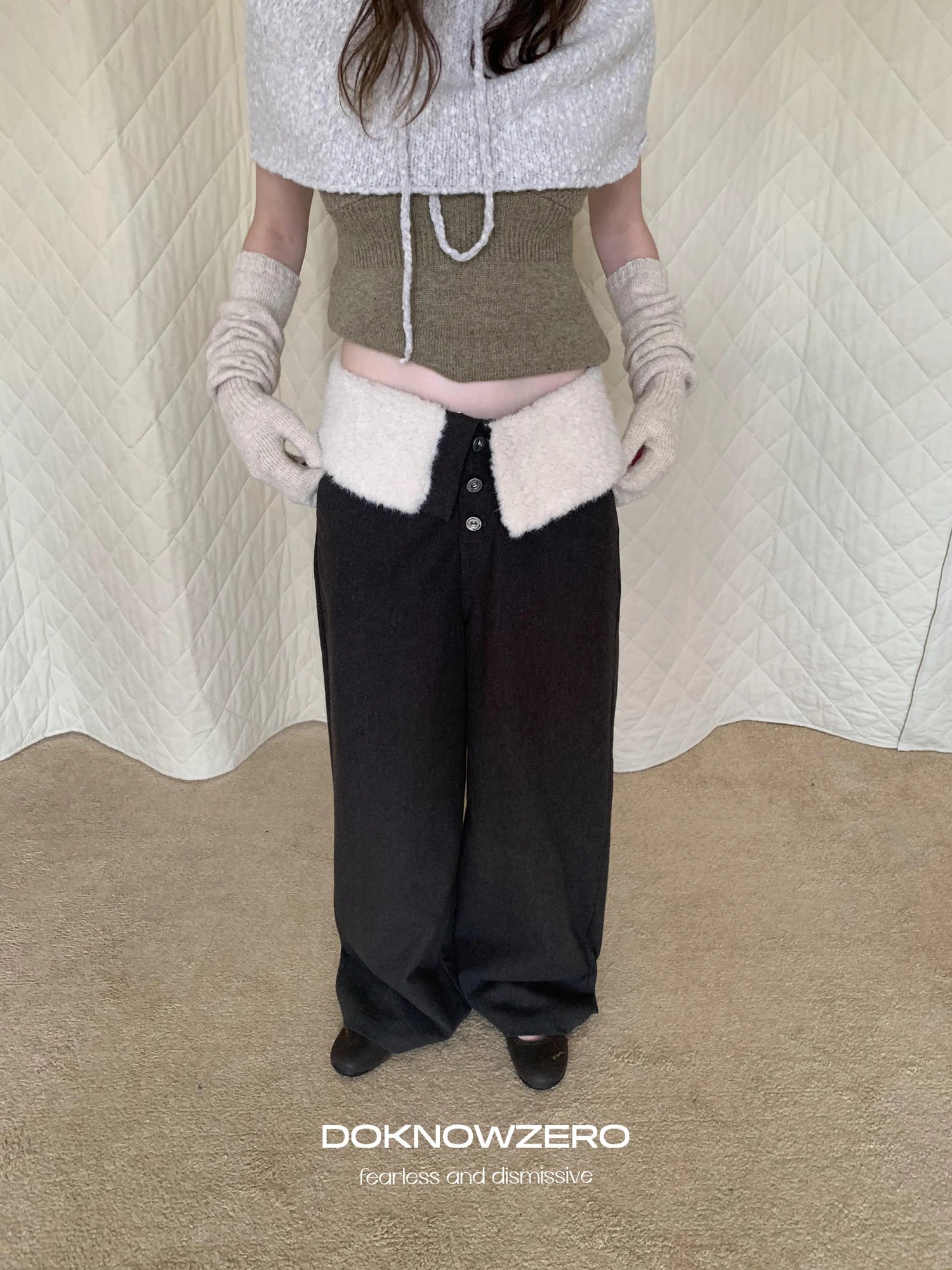 DKZ OFFICIAL Fleece Cuff Wide Leg Trousers