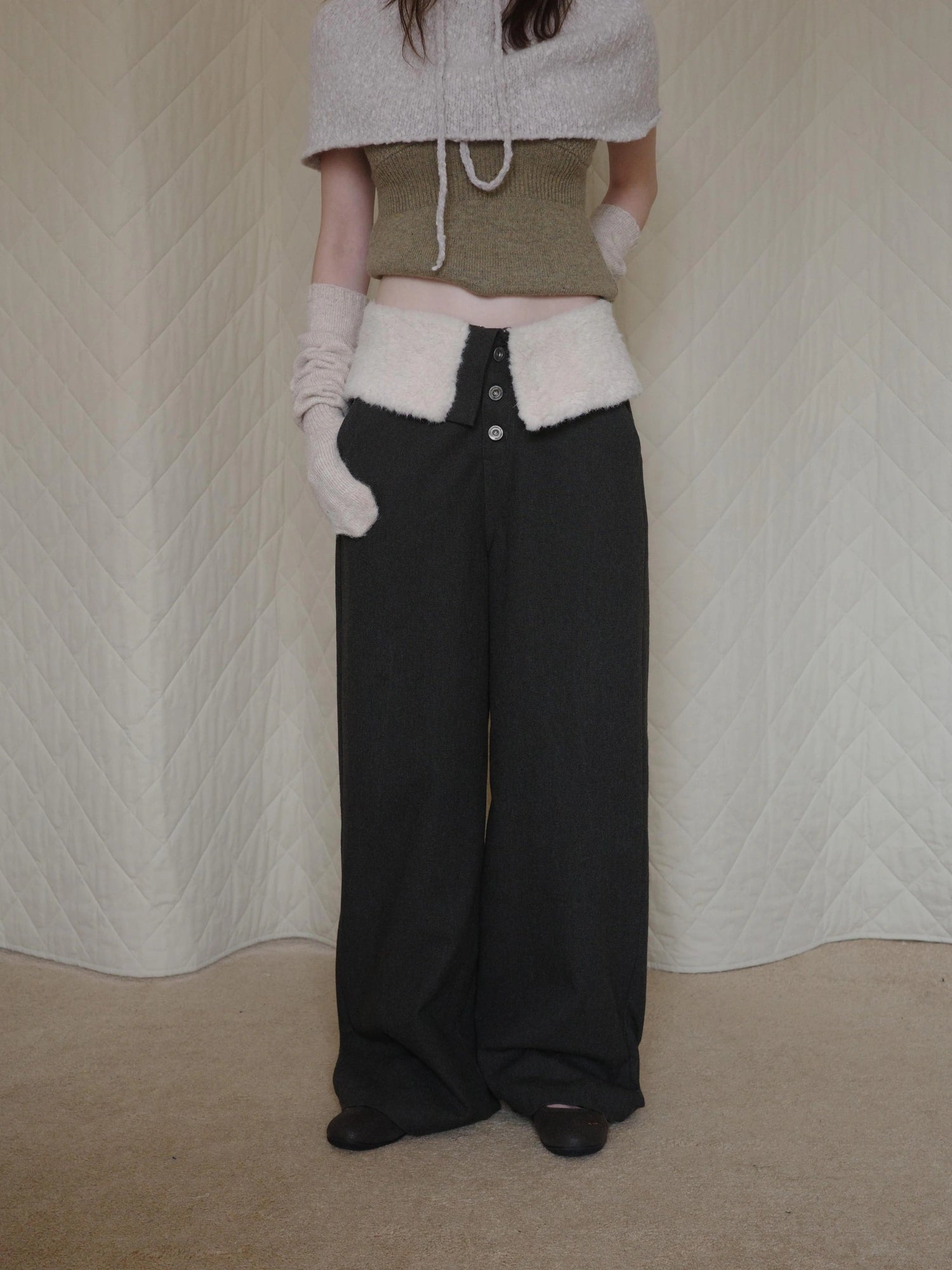 DKZ OFFICIAL Fleece Cuff Wide Leg Trousers