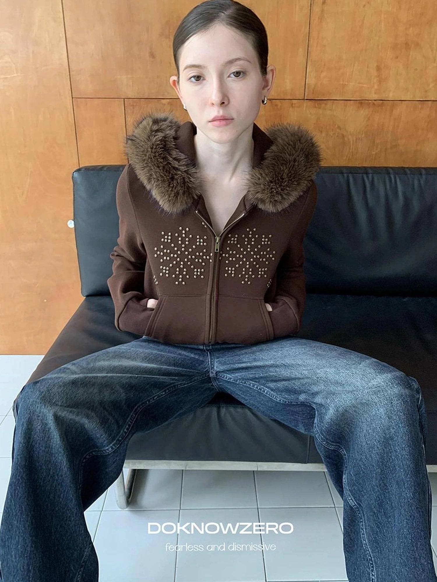 DKZ OFFICIAL Fleece Lined Collar Studded Jacket