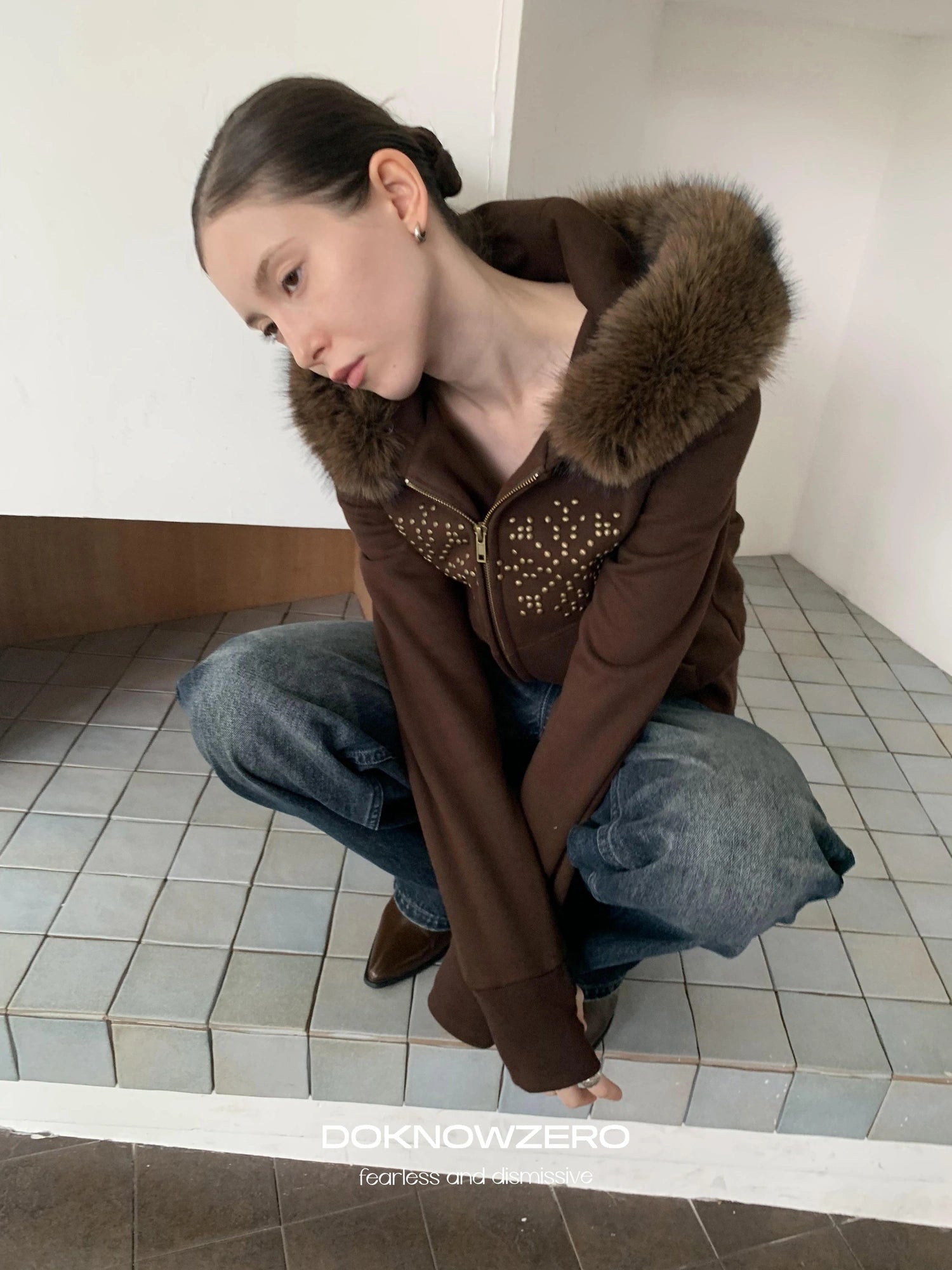 DKZ OFFICIAL Fleece Lined Collar Studded Jacket