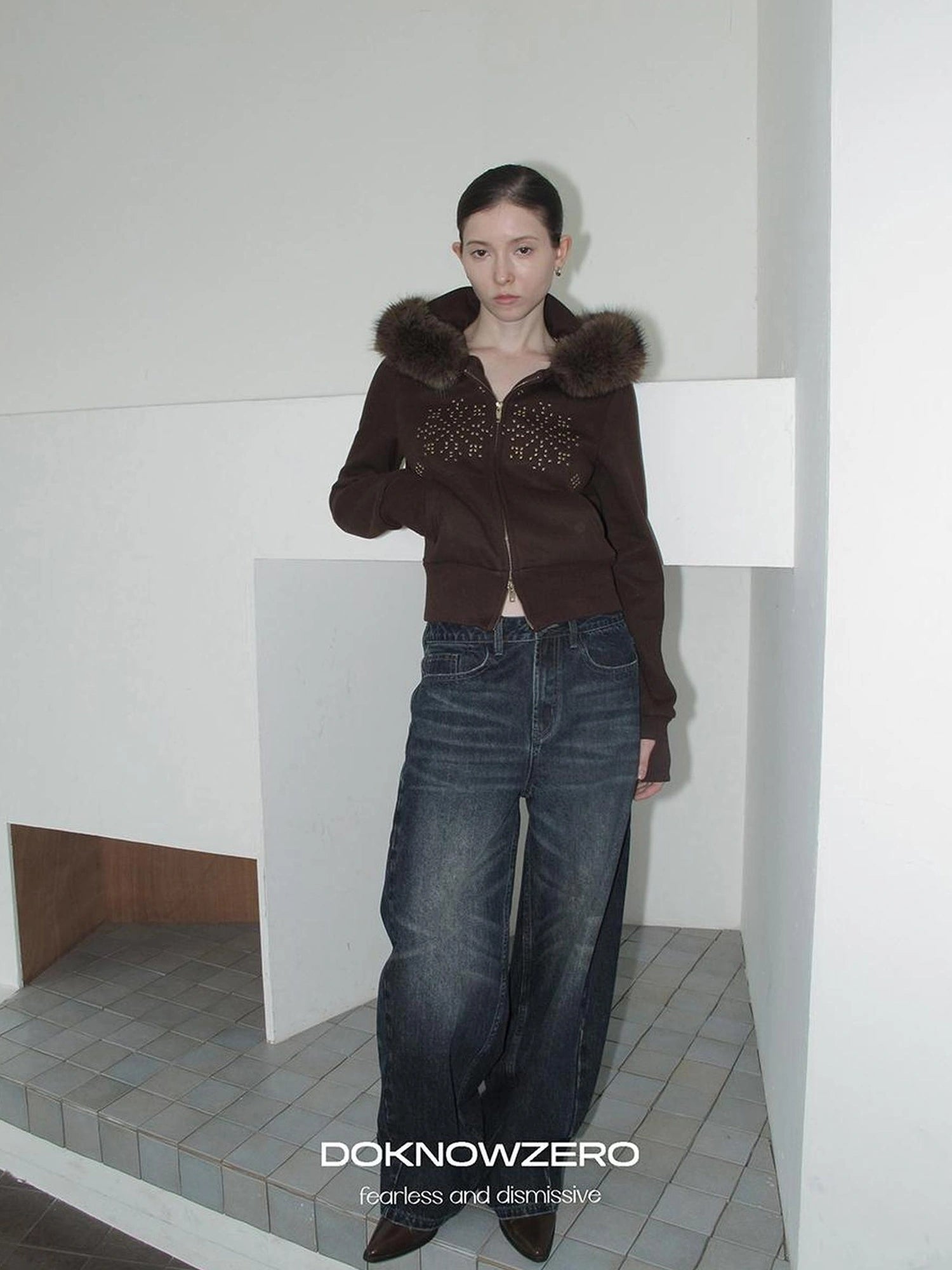 DKZ OFFICIAL Fleece Lined Collar Studded Jacket