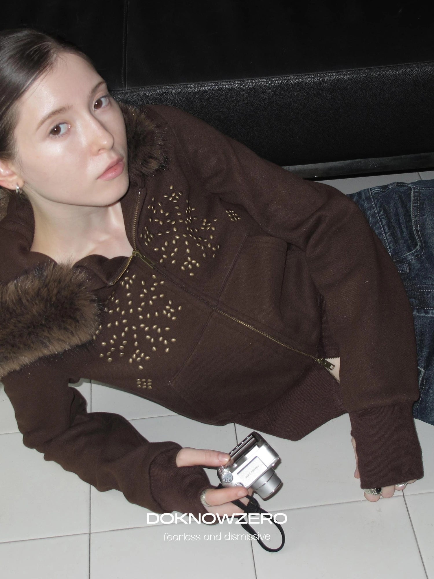 DKZ OFFICIAL Fleece Lined Collar Studded Jacket