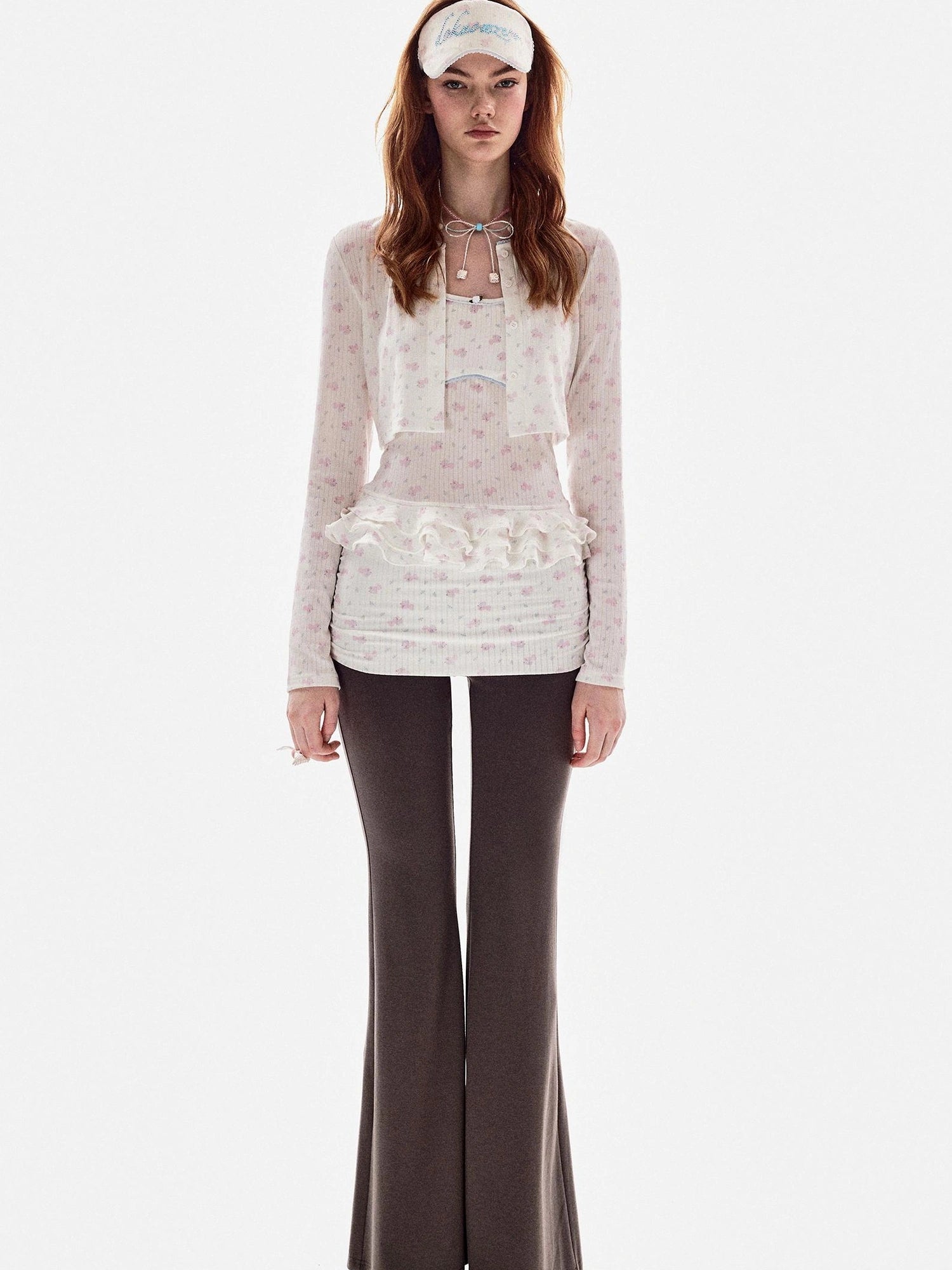 DKZ OFFICIAL Floral Bunny Print Slim Camisole Cardigan Set