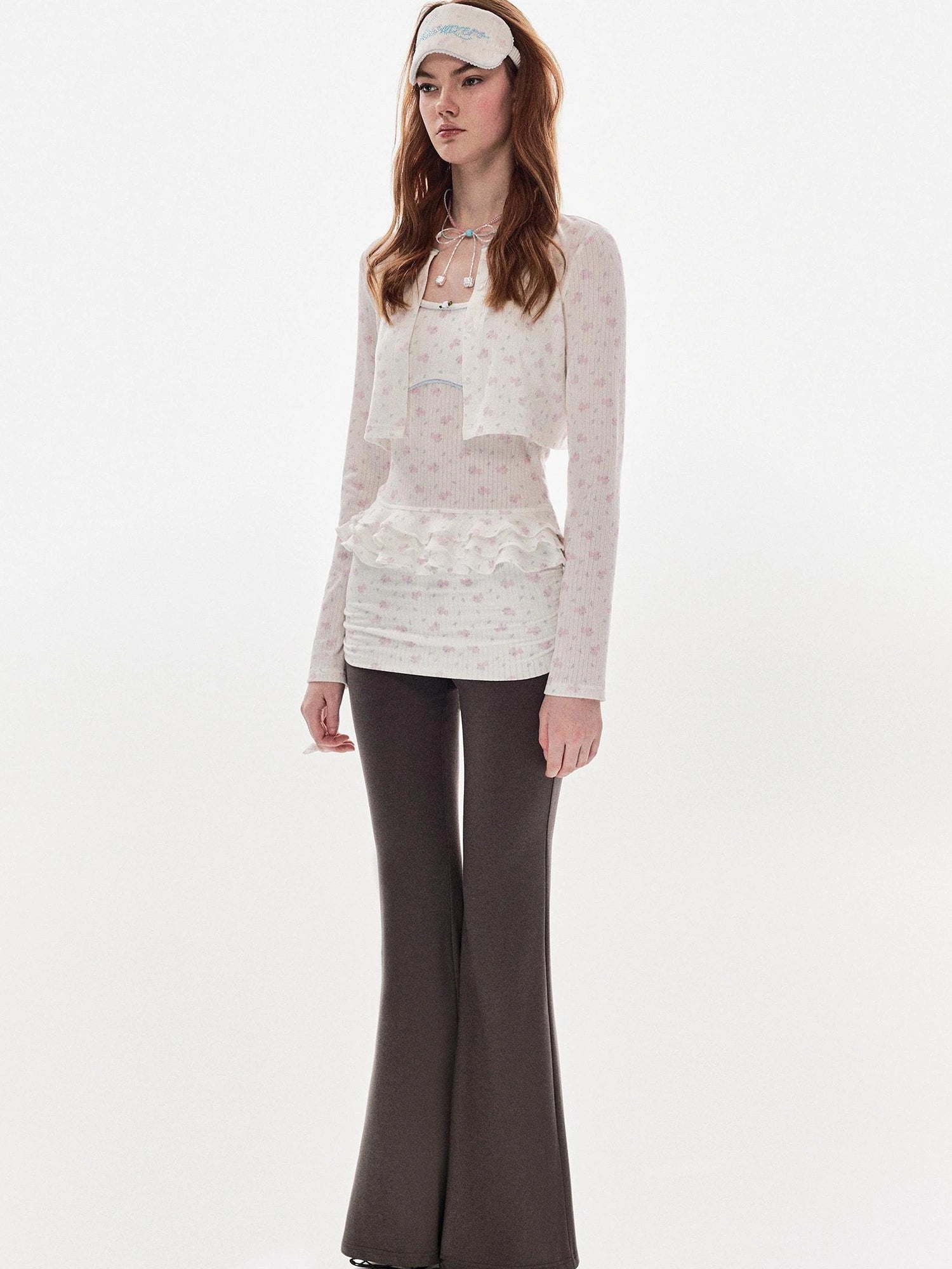 DKZ OFFICIAL Floral Bunny Print Slim Camisole Cardigan Set