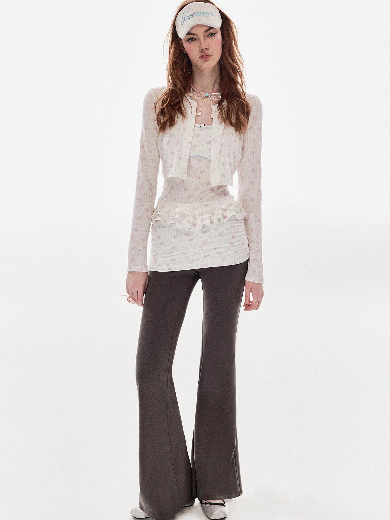 DKZ OFFICIAL Floral Bunny Print Slim Camisole Cardigan Set