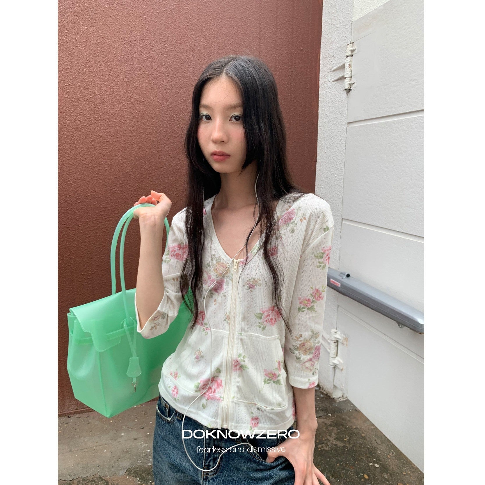 DKZ_OFFICIAL_Floral_Hooded_Zip_Lightweight_Cropped_Half_Sleeve_Women&