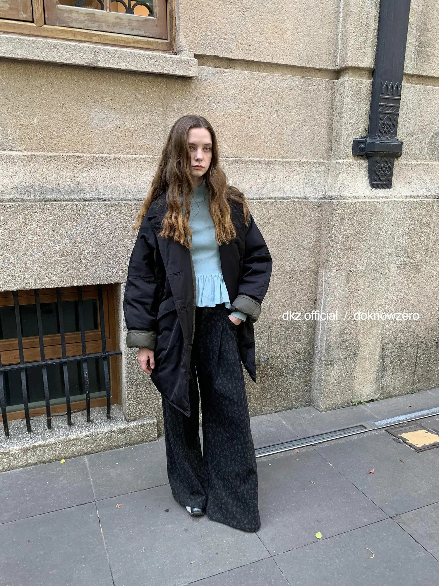 DKZ OFFICIAL Floral Print Wide Leg Trousers With Drape