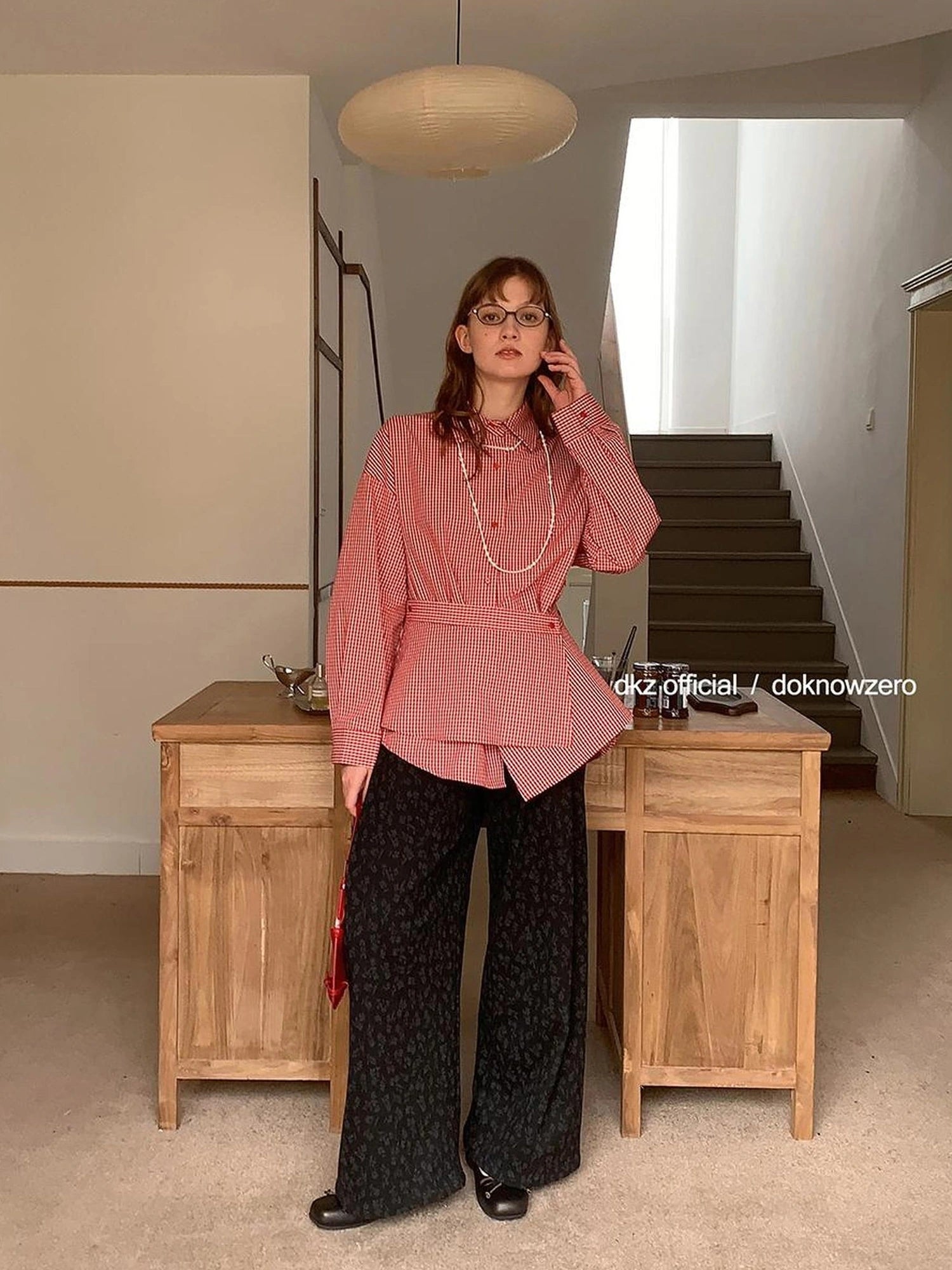 DKZ OFFICIAL Floral Print Wide Leg Trousers With Drape