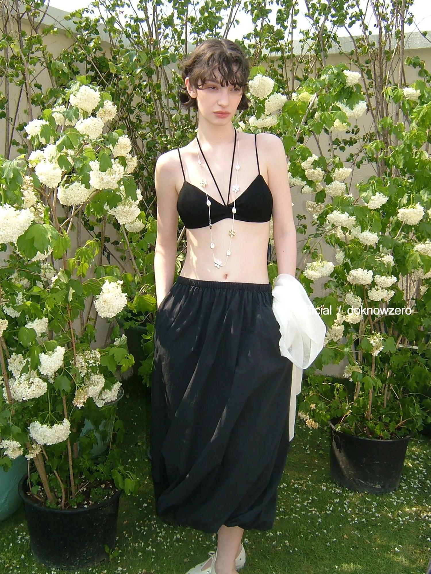 DKZ OFFICIAL Floral Sculpted A-Line Skirt With Elastic Waistband