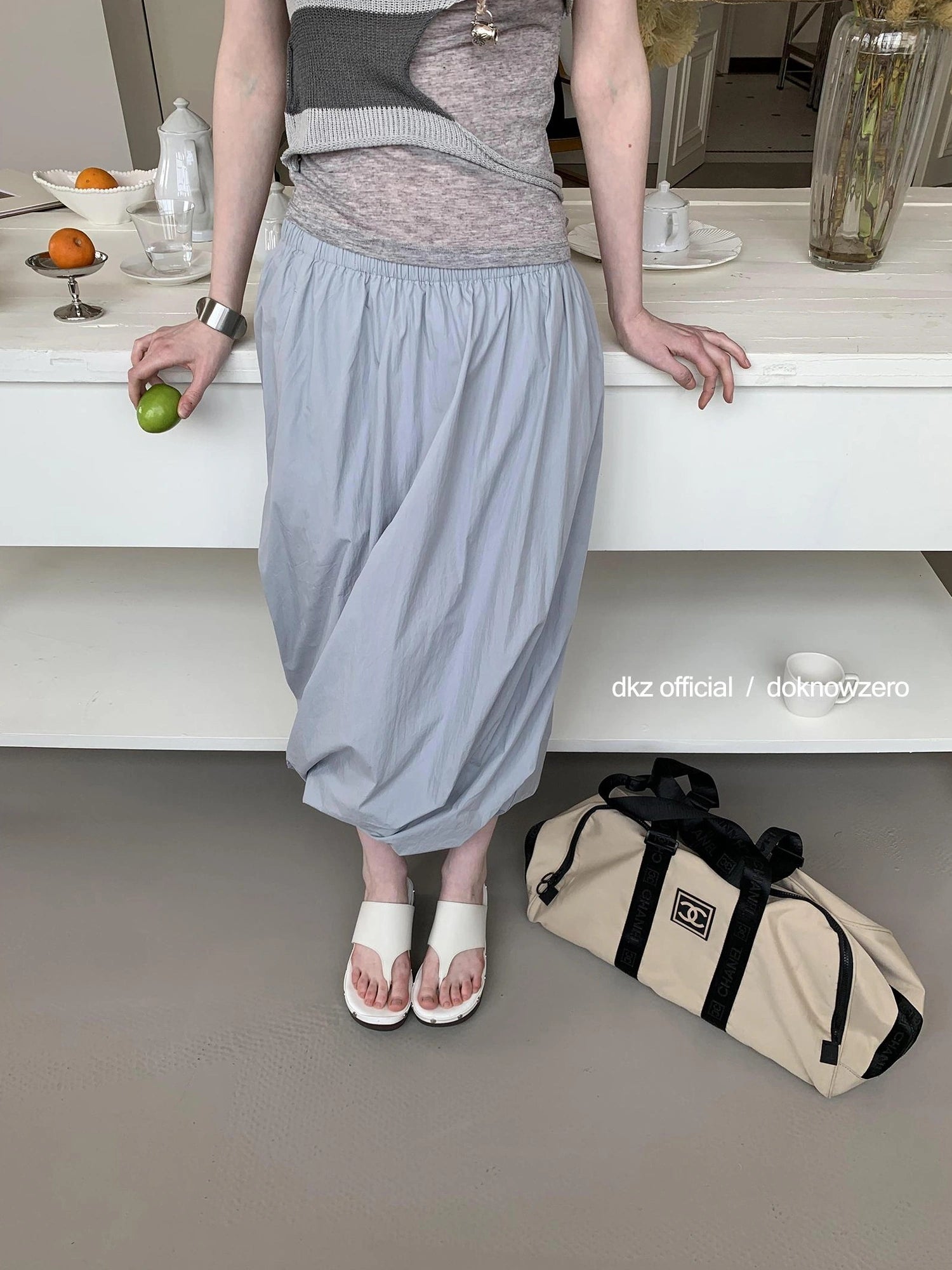 DKZ OFFICIAL Floral Sculpted A-Line Skirt With Elastic Waistband