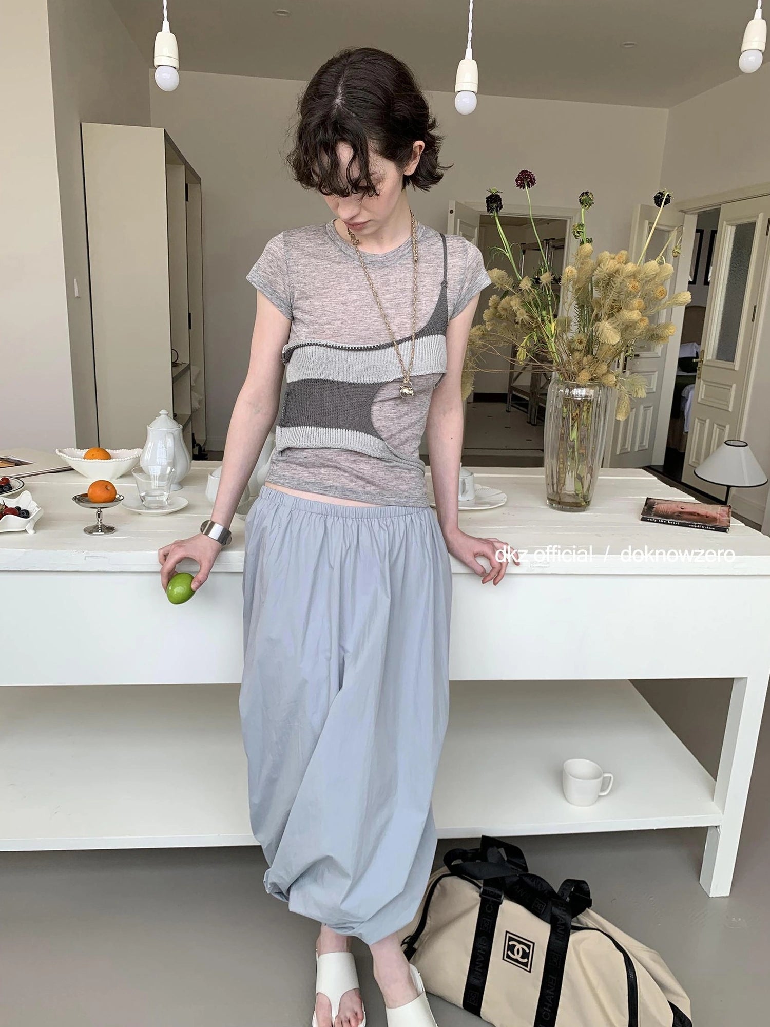 DKZ OFFICIAL Floral Sculpted A-Line Skirt With Elastic Waistband