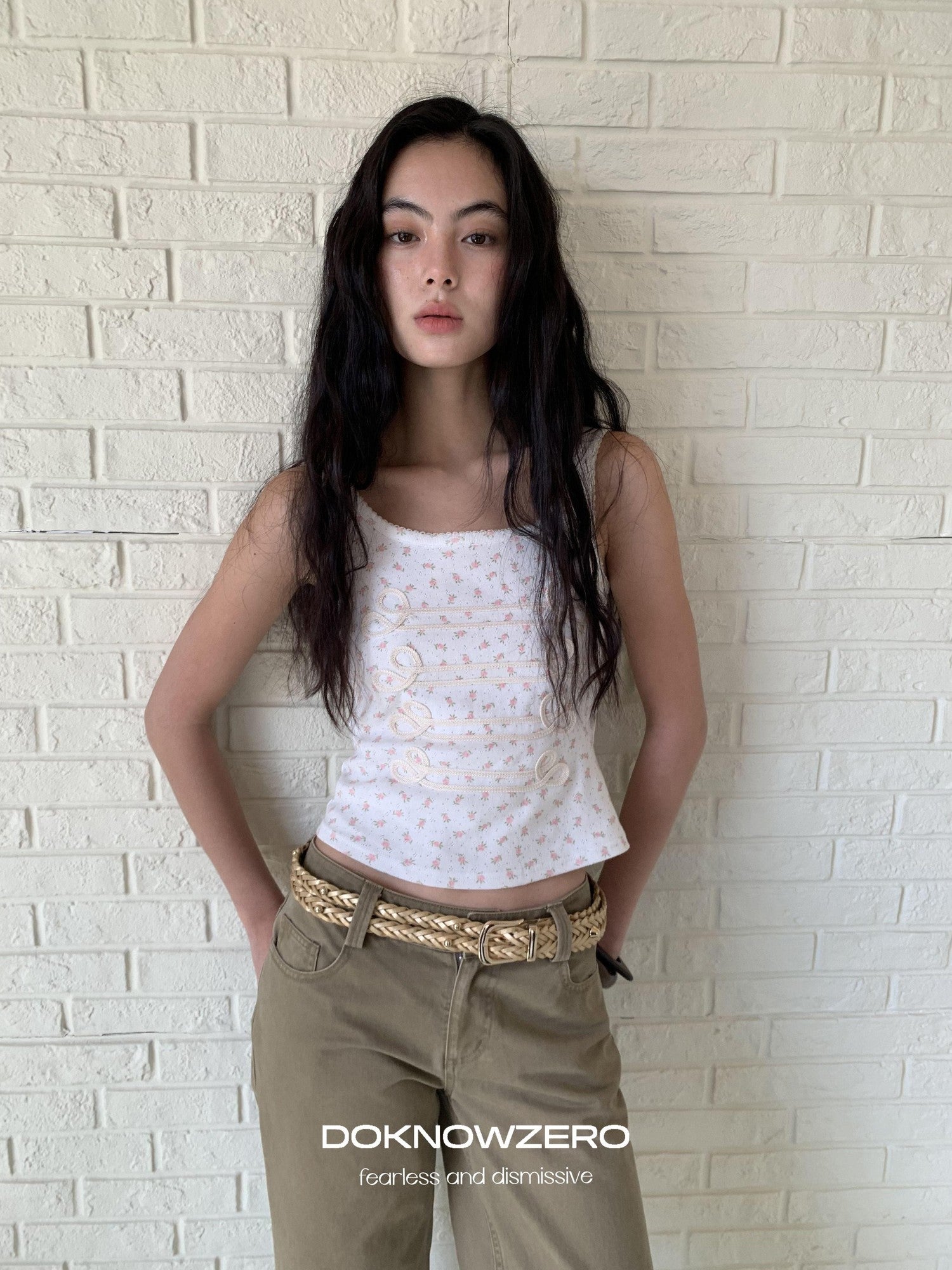 DKZ OFFICIAL Floral Square Neck Braided Knot Slim Women&