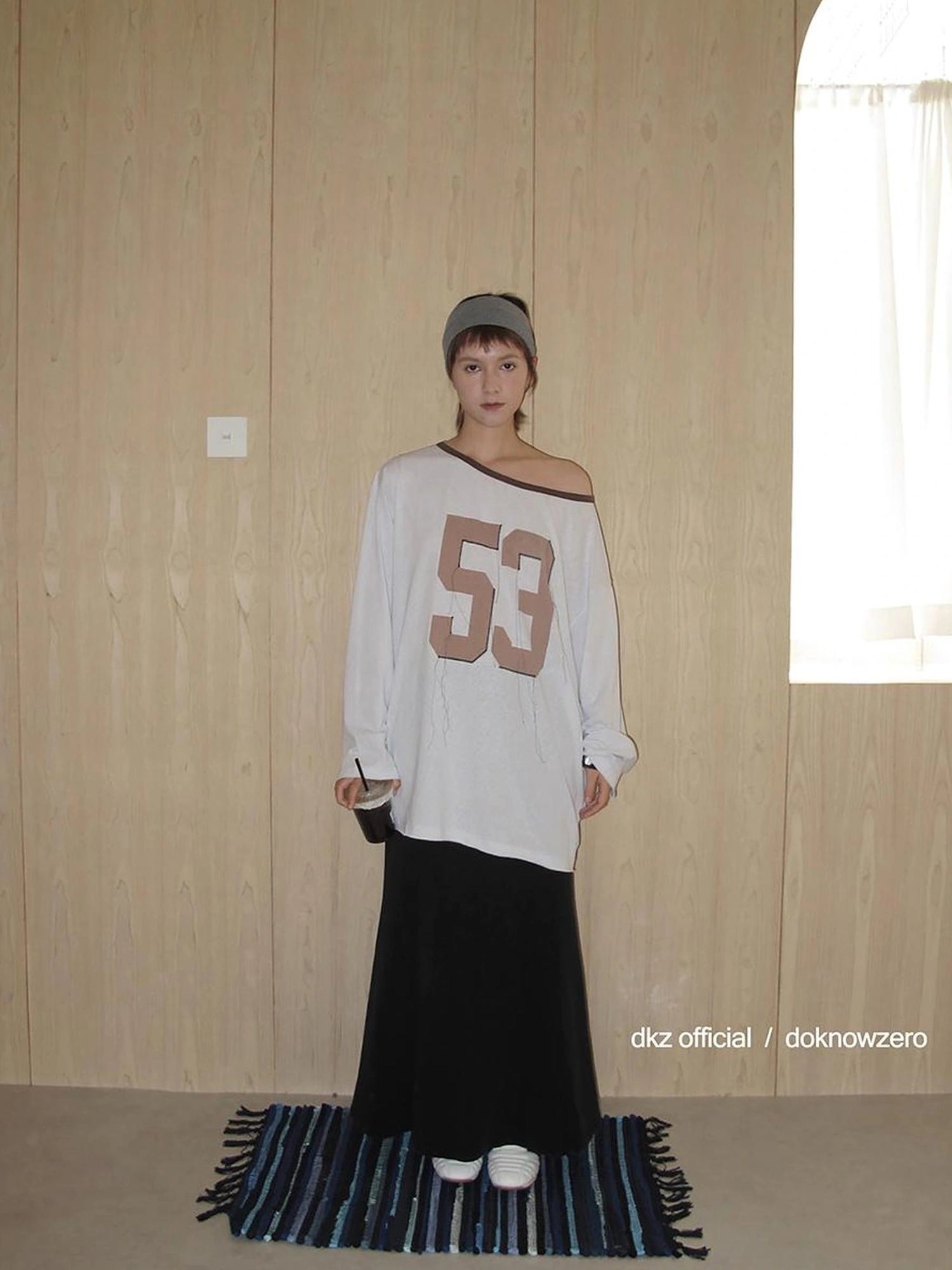 DKZ OFFICIAL Flowy Fringed Letter Print Cold Shoulder Blouse