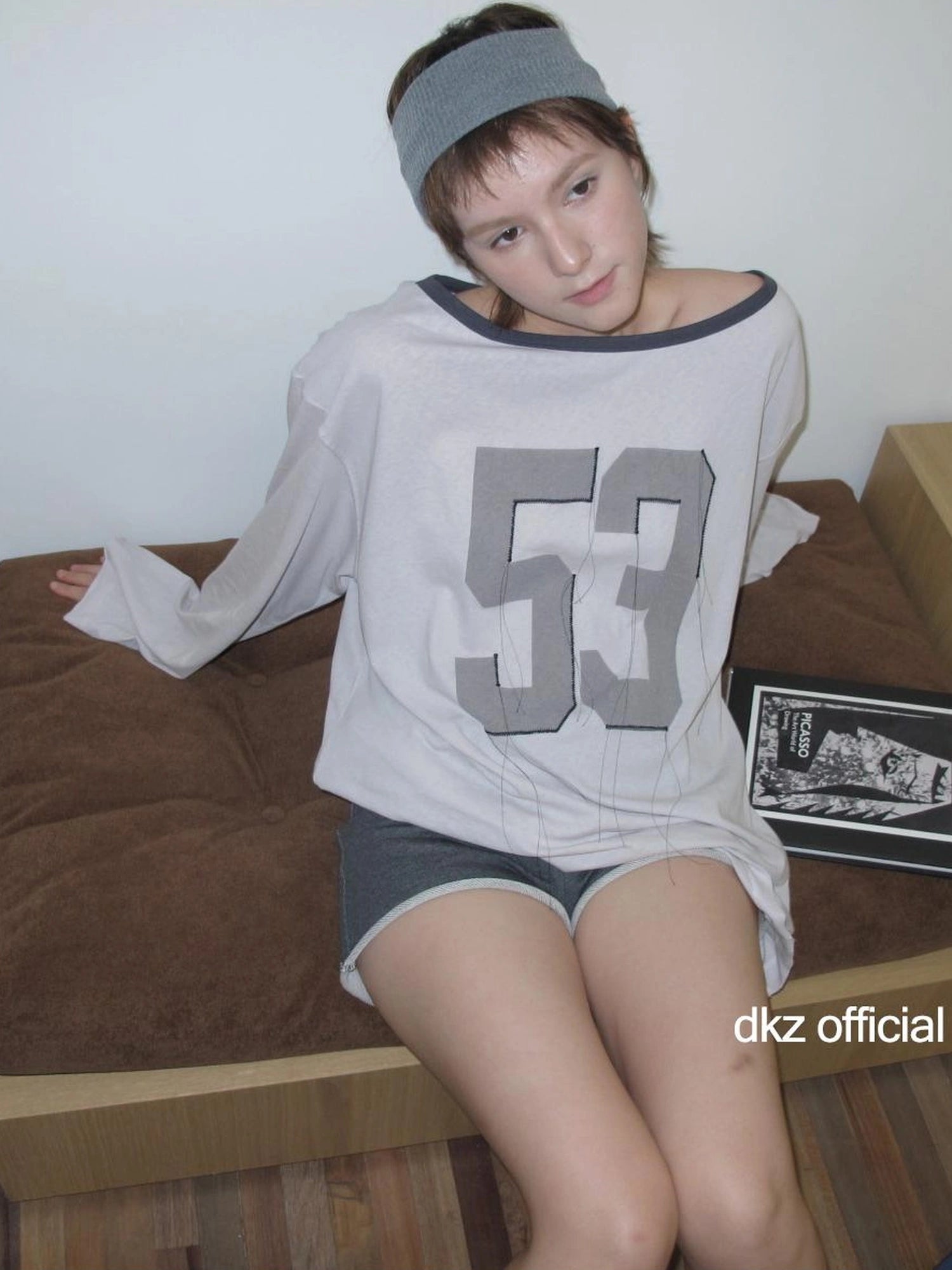 DKZ OFFICIAL Flowy Fringed Letter Print Cold Shoulder Blouse