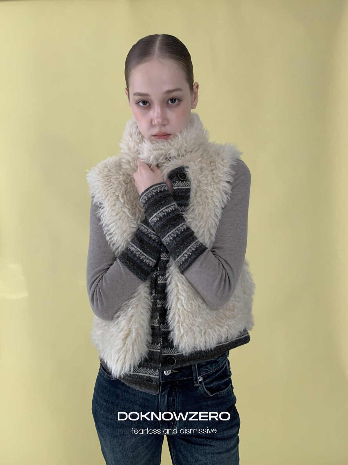 DKZ OFFICIAL Forest Patchwork Sleeve Slim Fit Retro Women&