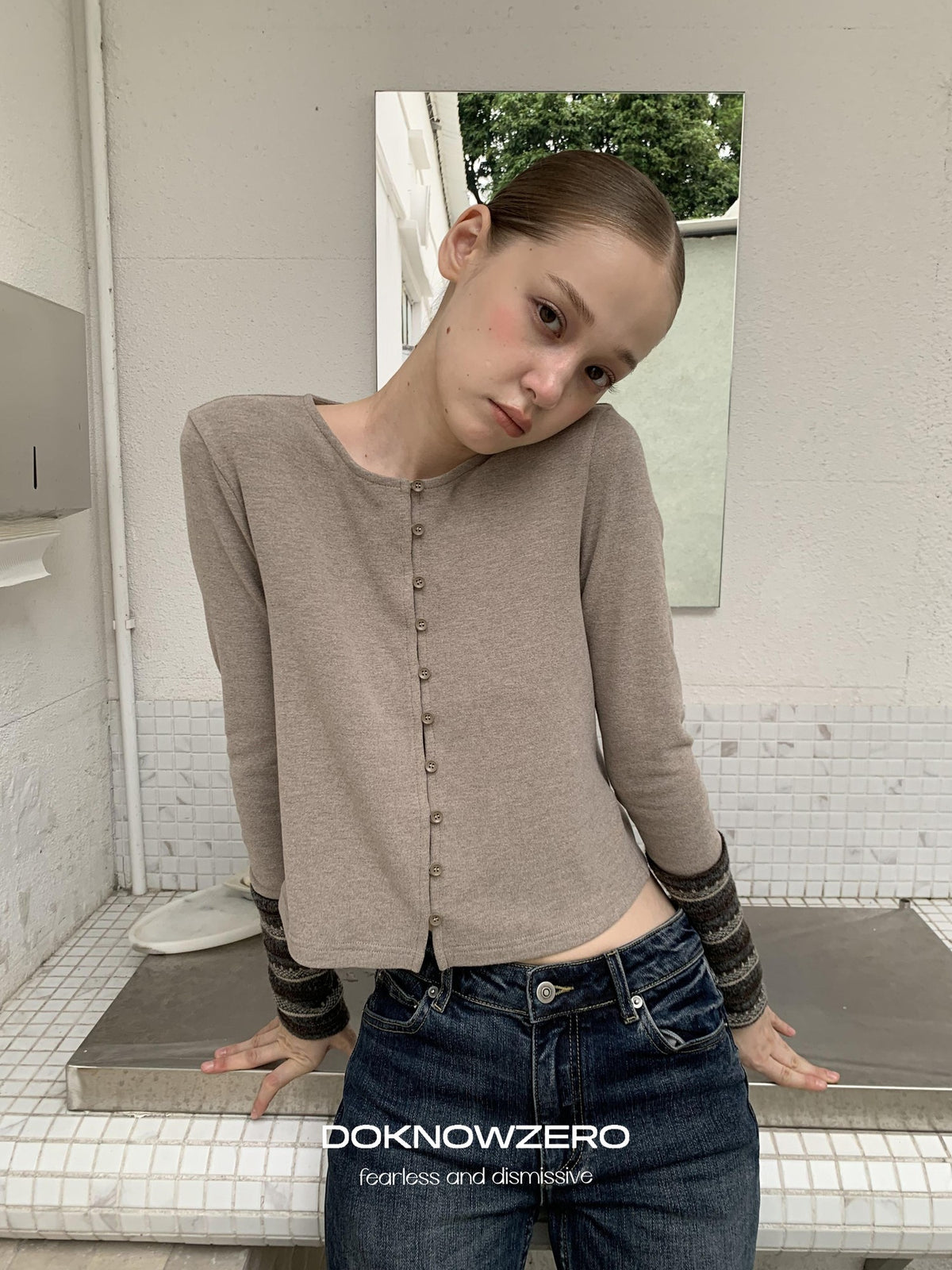 DKZ OFFICIAL Forest Patchwork Sleeve Slim Fit Retro Women&