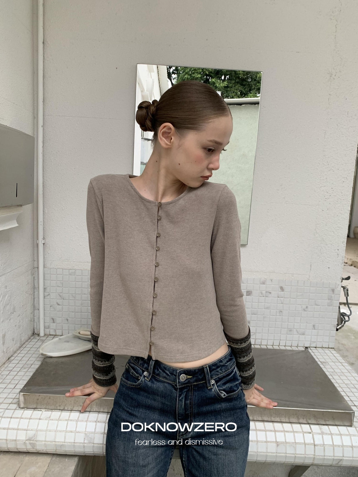 DKZ OFFICIAL Forest Patchwork Sleeve Slim Fit Retro Women&