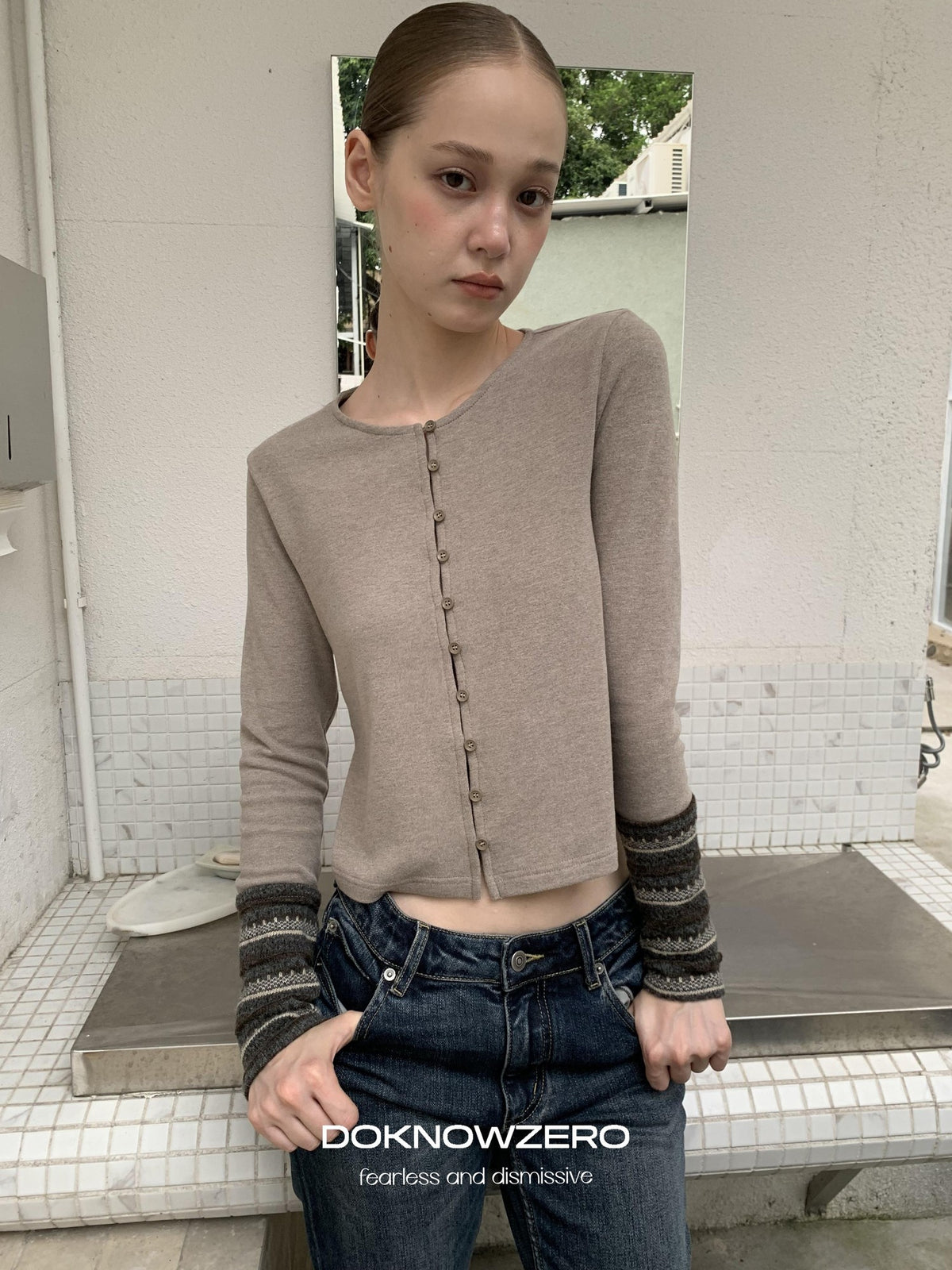 DKZ OFFICIAL Forest Patchwork Sleeve Slim Fit Retro Women&