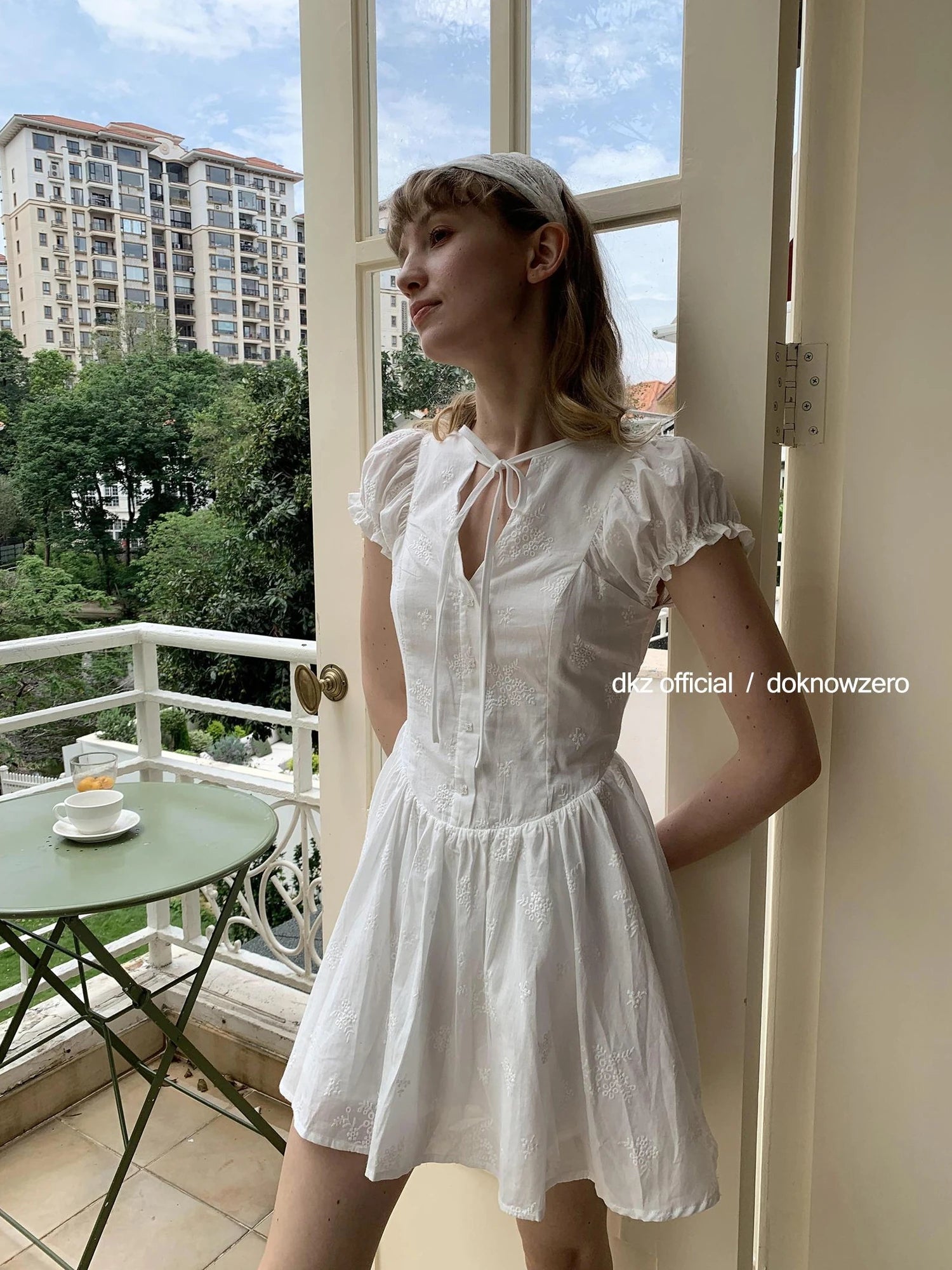 DKZ OFFICIAL French Bubble Sleeve Shirt Dress