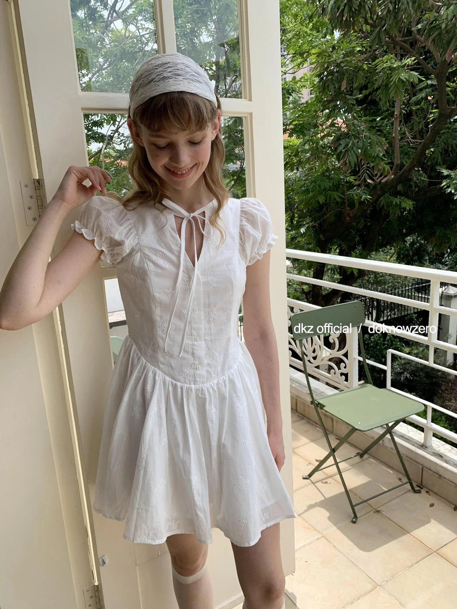 DKZ OFFICIAL French Bubble Sleeve Shirt Dress