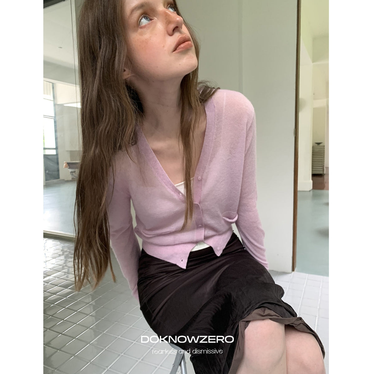DKZ_OFFICIAL_Fuzzy_Alpaca_Wool_Knit_V-neck_Button_Pocket_Women&