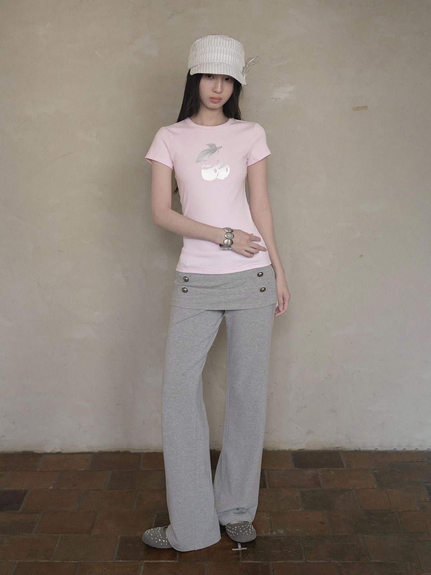 DKZ OFFICIAL Gray Biker Fold Over Waist Button Women&