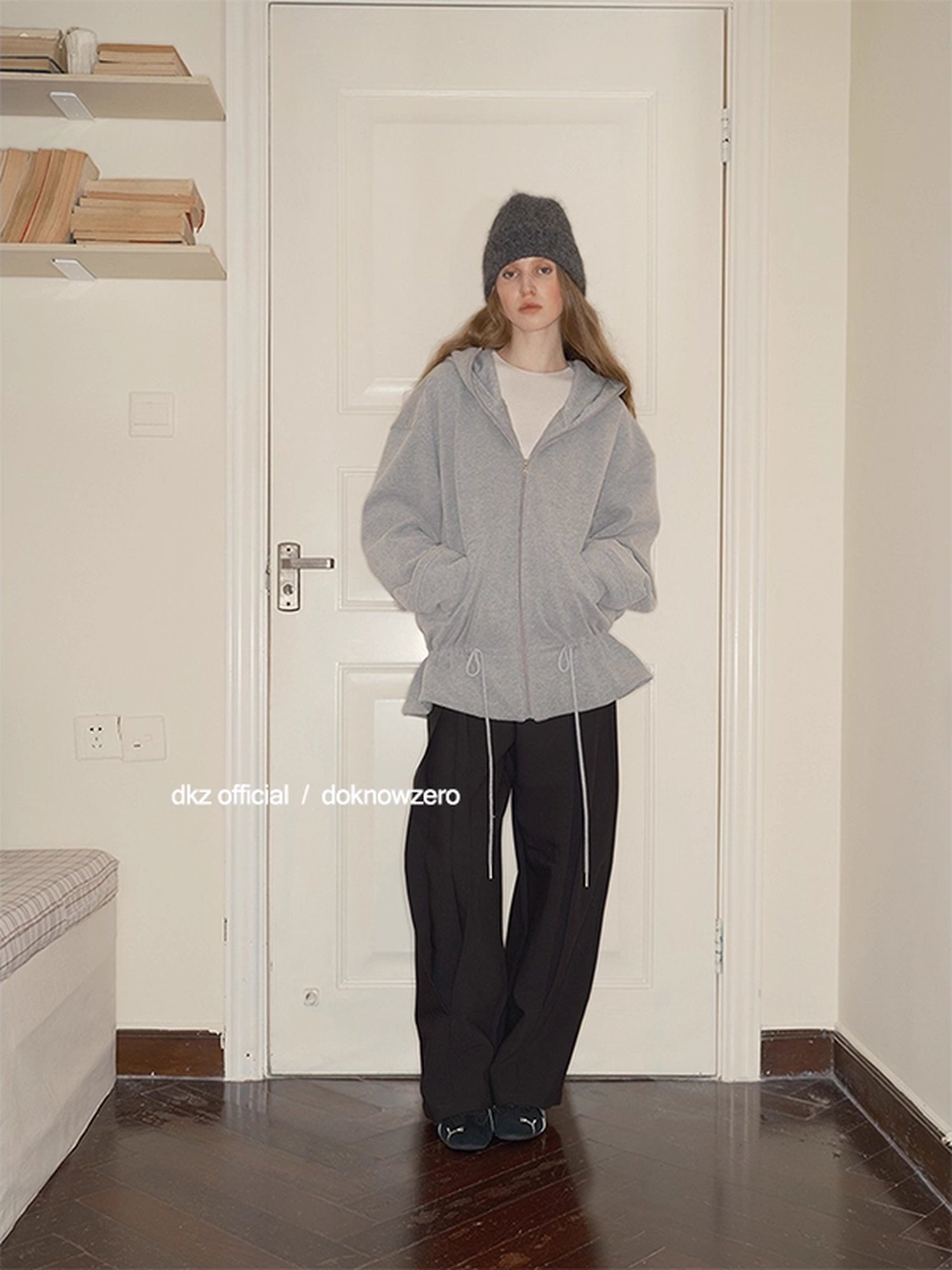 DKZ_OFFICIAL_Gray_Fleece_Hooded_Cardigan_With_Drawstring_Hem_MISSTT