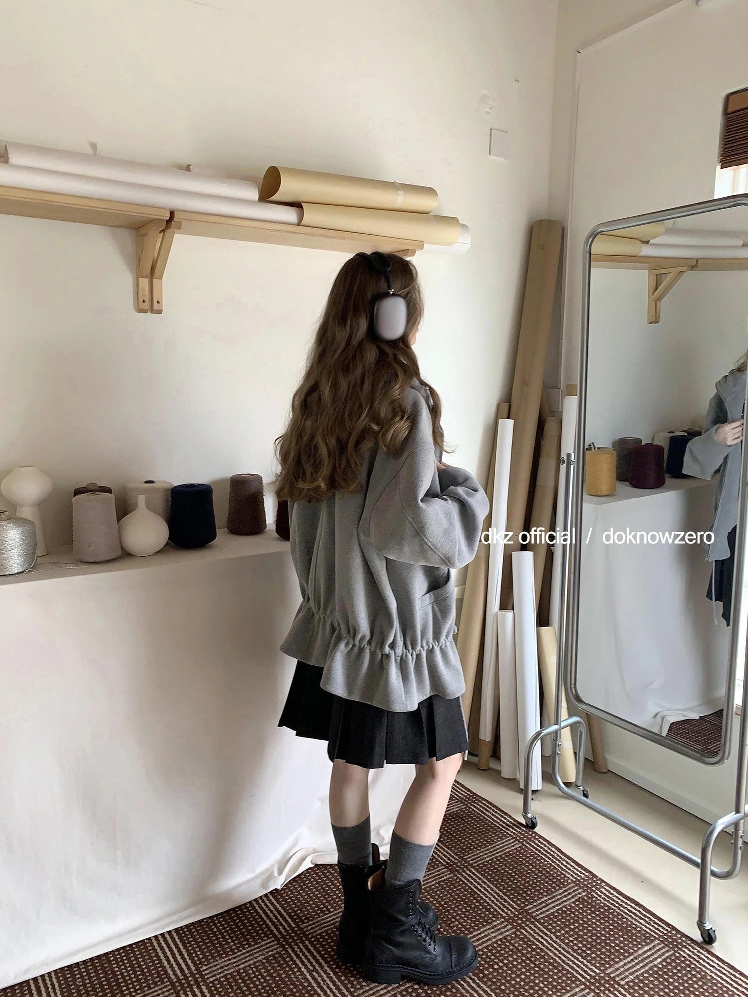 DKZ OFFICIAL Gray Fleece Hooded Cardigan With Drawstring Hem