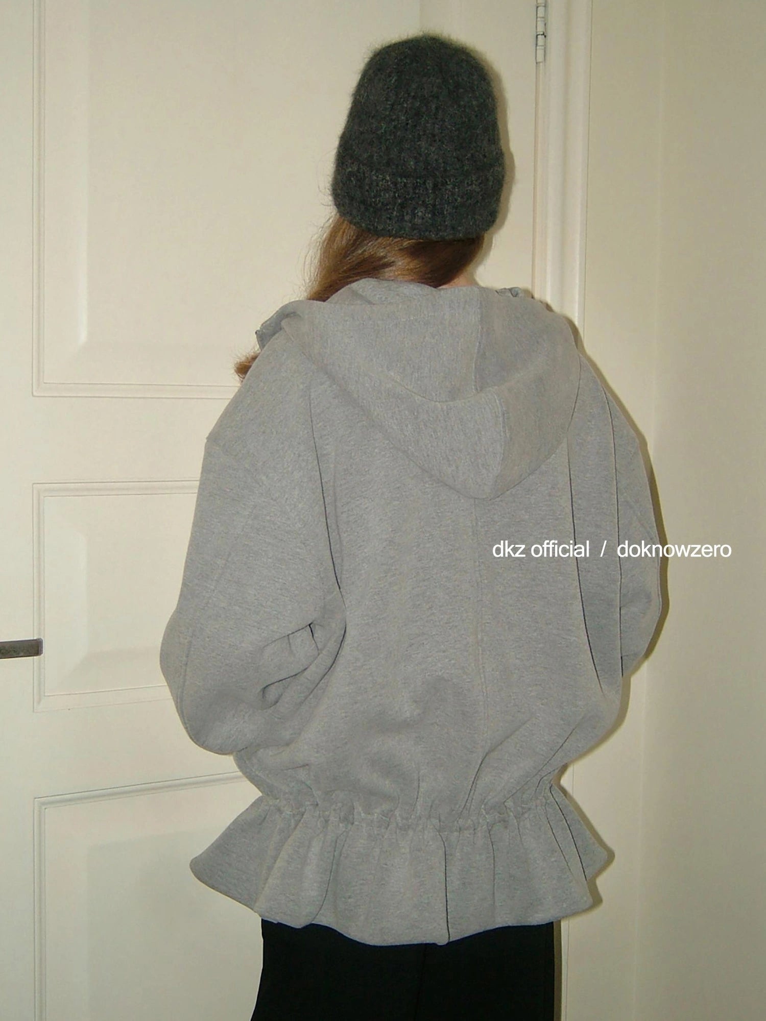 DKZ OFFICIAL Gray Fleece Hooded Cardigan With Drawstring Hem