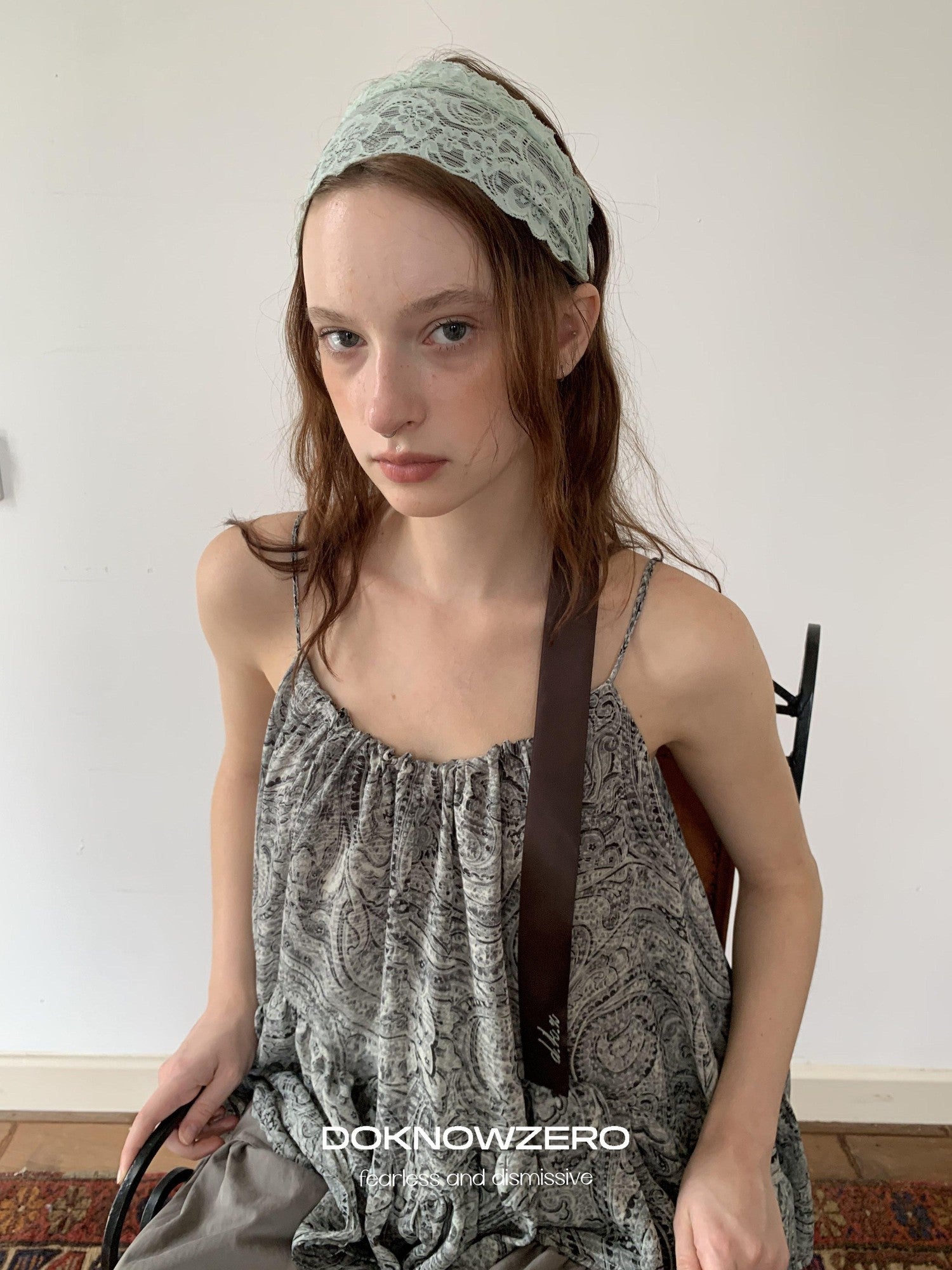 DKZ OFFICIAL Gray Floral Print Asymmetric Drawstring Women&