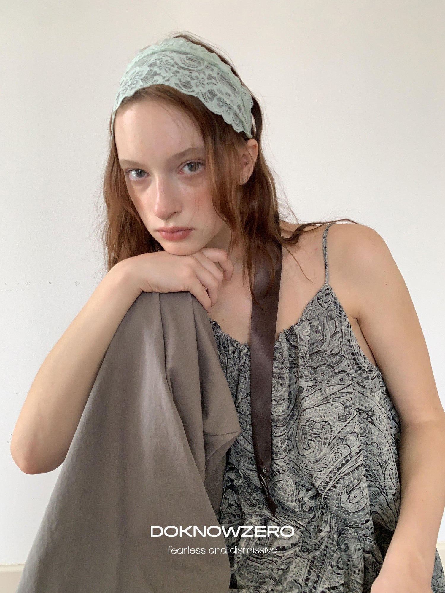 DKZ OFFICIAL Gray Floral Print Asymmetric Drawstring Women&