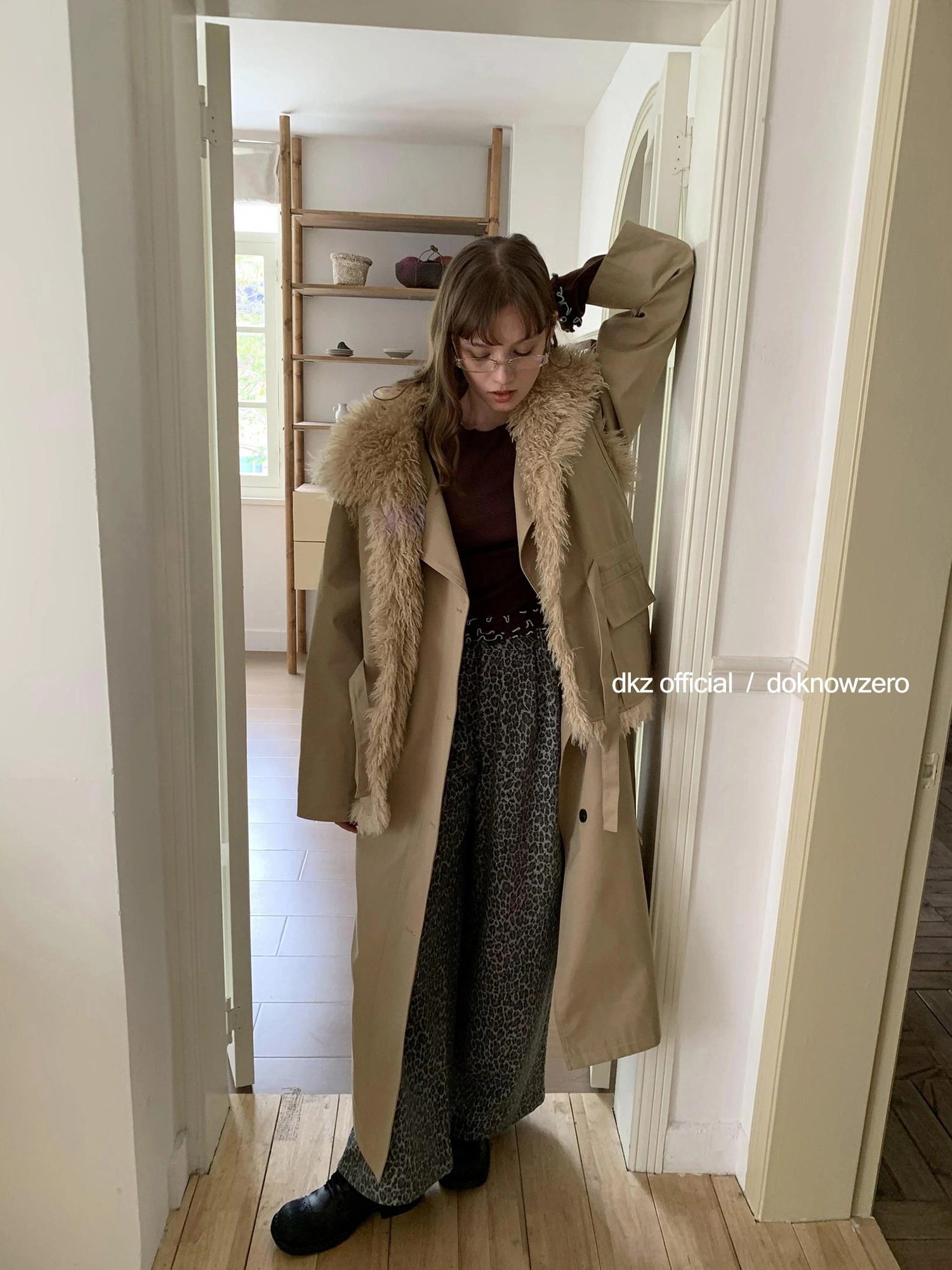 Gray Leopard Print Wide Leg Trousers For Women