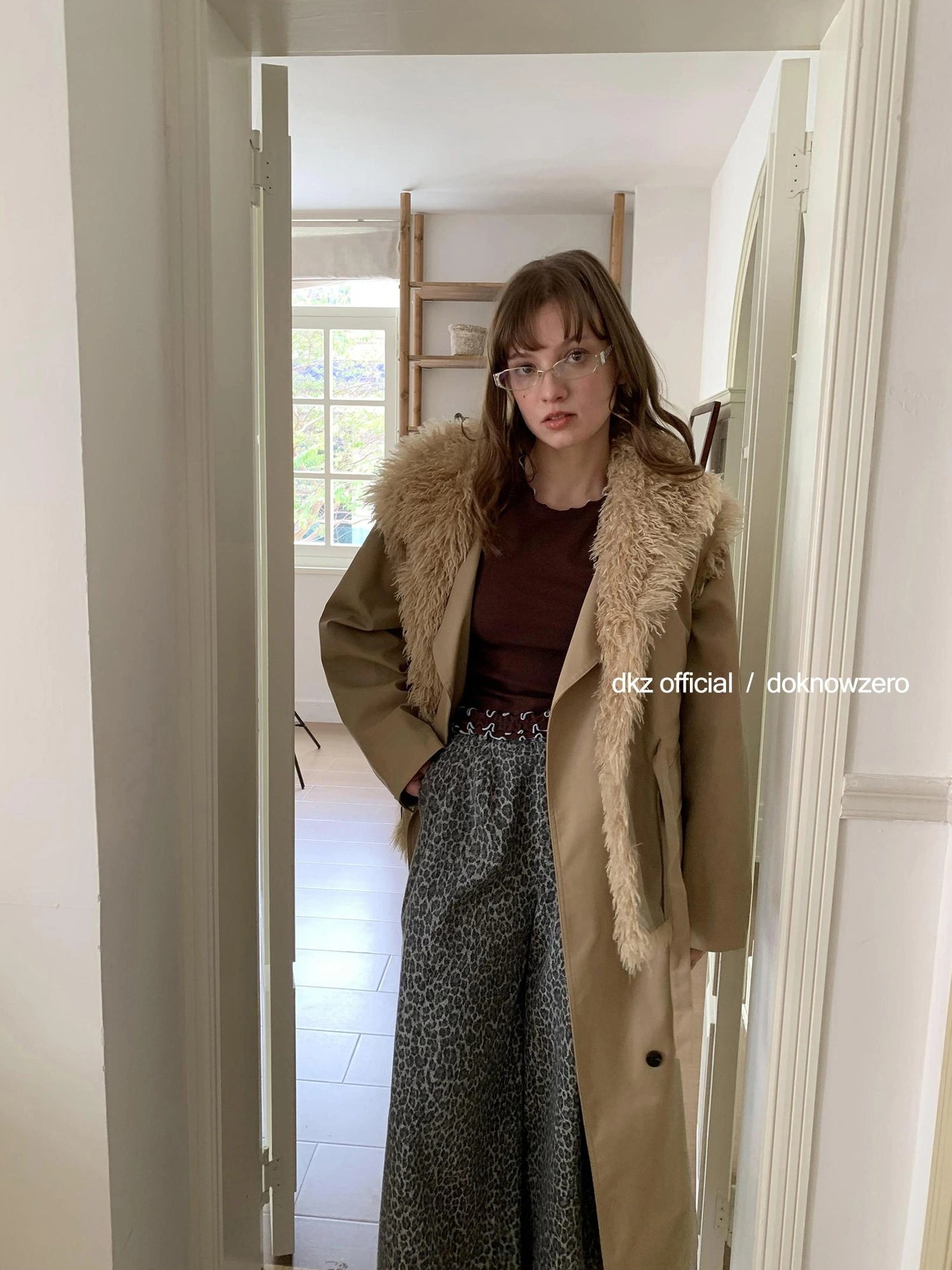 Gray Leopard Print Wide Leg Trousers For Women