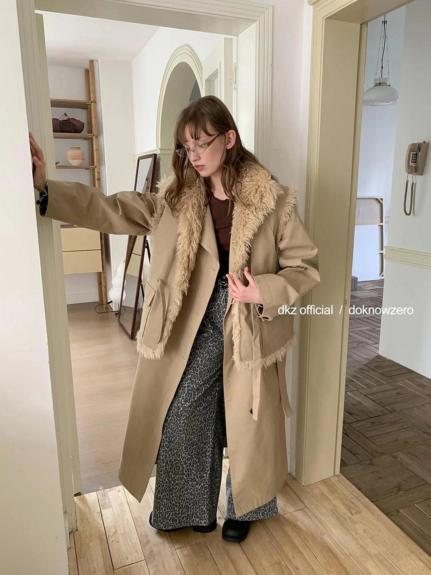 Gray Leopard Print Wide Leg Trousers For Women