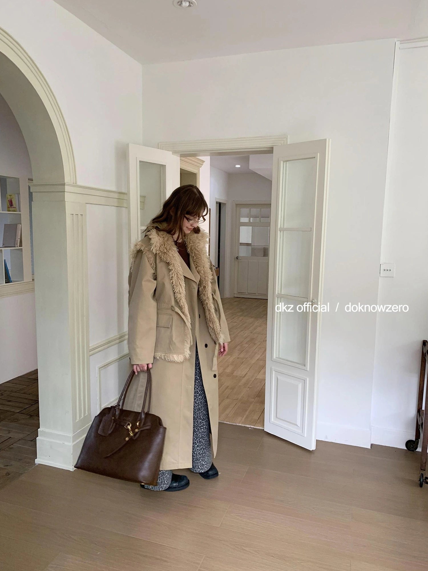 Gray Leopard Print Wide Leg Trousers For Women