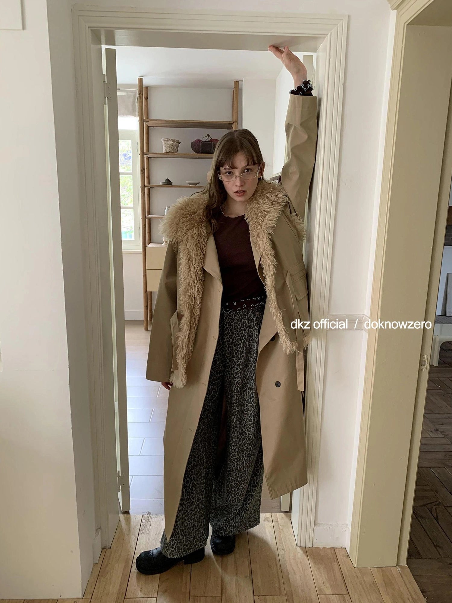 Gray Leopard Print Wide Leg Trousers For Women