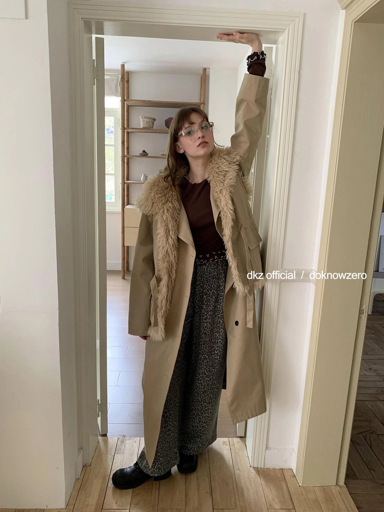 Gray Leopard Print Wide Leg Trousers For Women