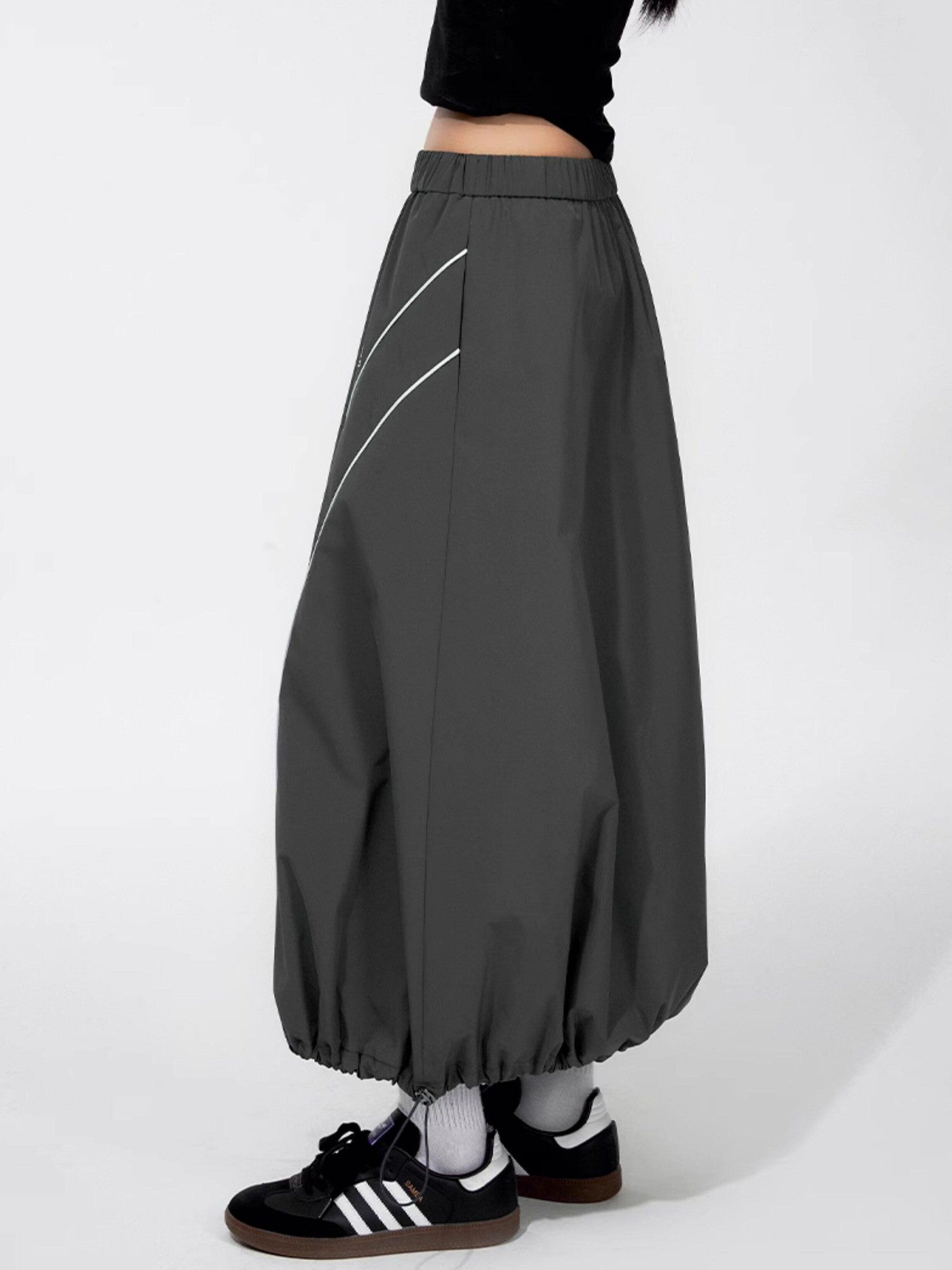 DKZ OFFICIAL Gray Number Print Logo Print Drawstring Hem A Line Women&
