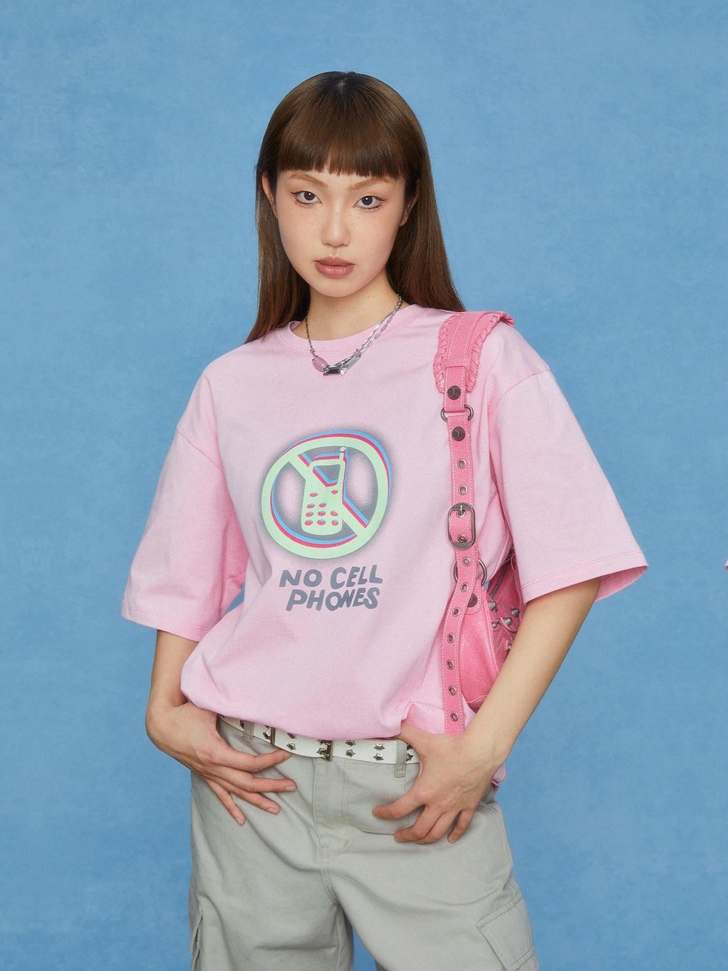 DKZ OFFICIAL Gray Pink Geometric Text Print Women&
