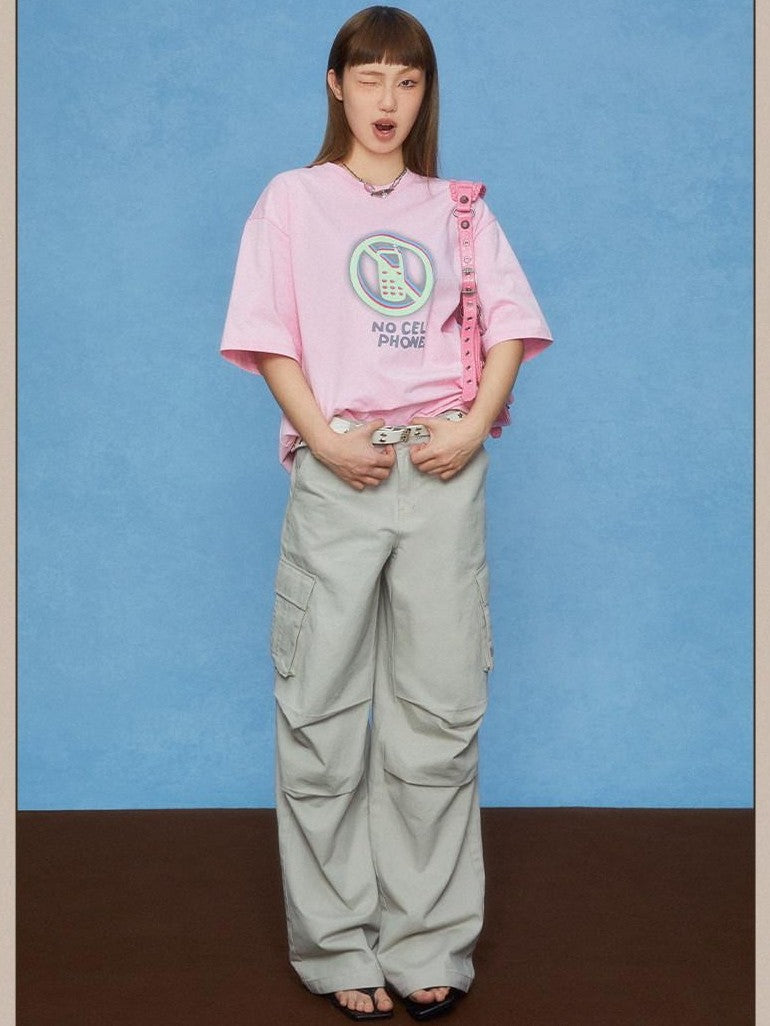 DKZ OFFICIAL Gray Pink Geometric Text Print Women&