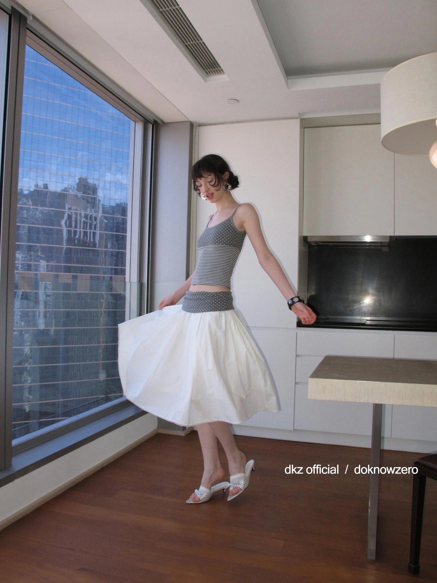 DKZ OFFICIAL Gray Polka Dot Stripe Patchwork Cuffed Shorts