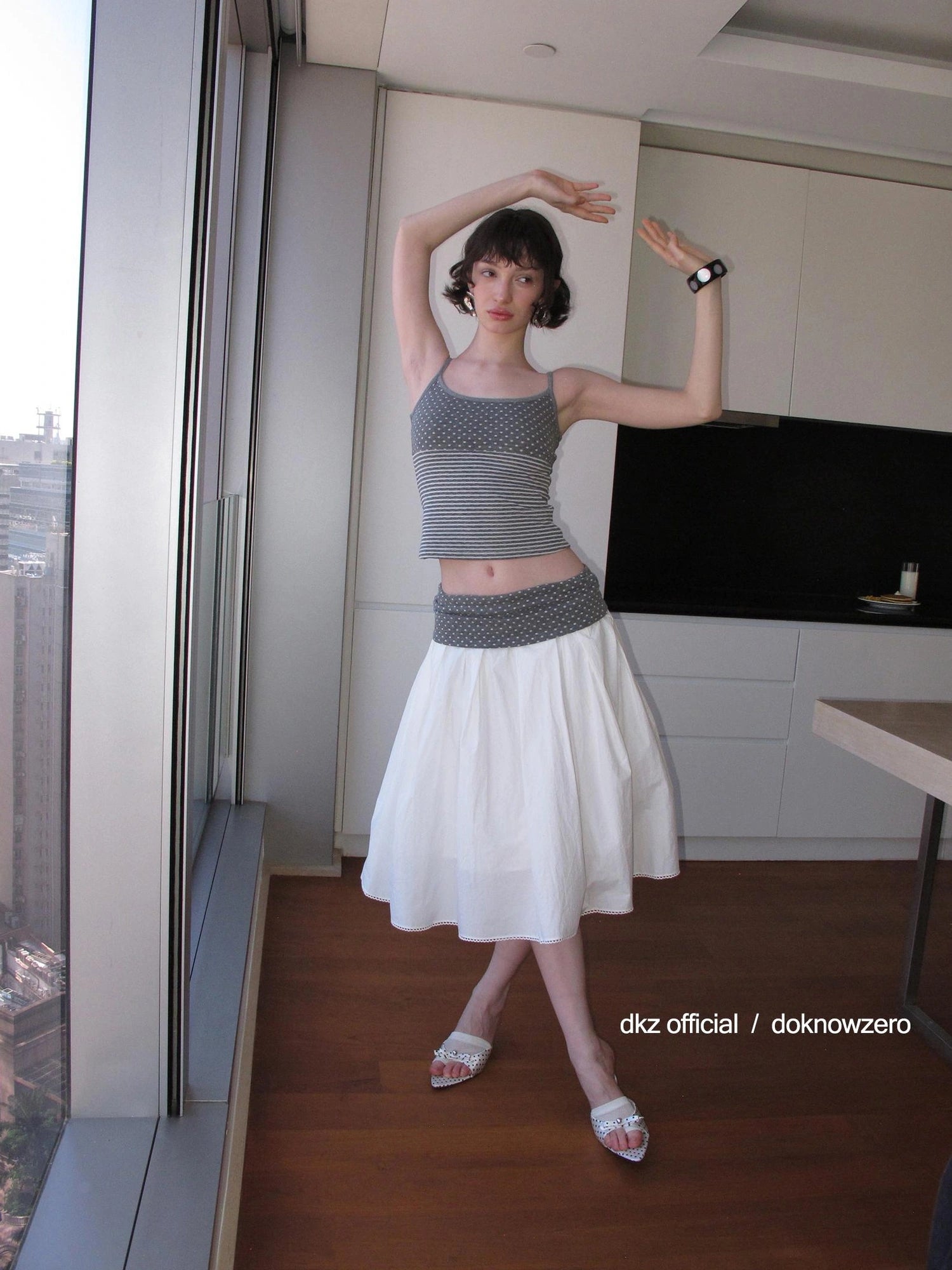 DKZ OFFICIAL Gray Polka Dot Stripe Patchwork Cuffed Shorts