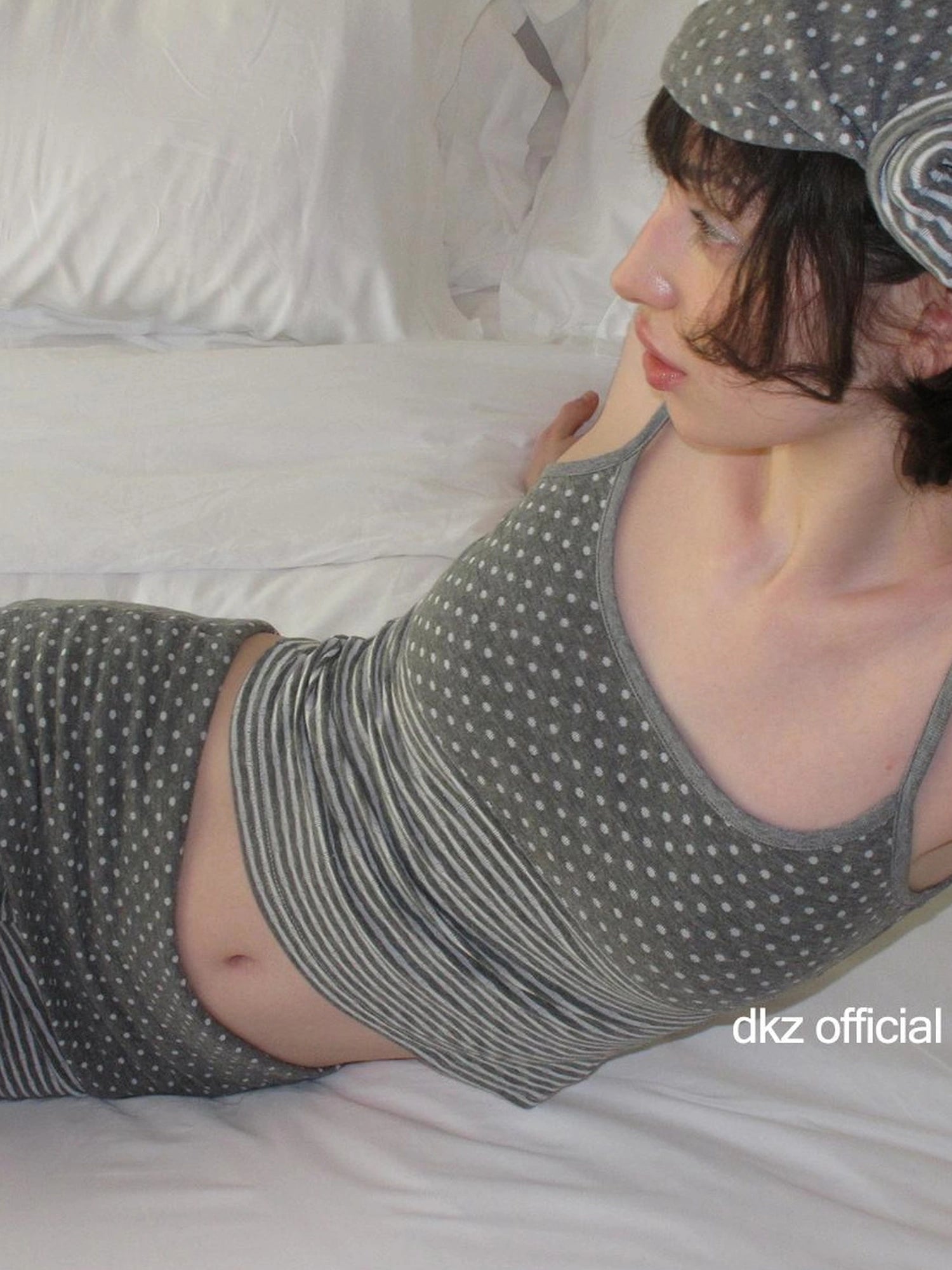 DKZ OFFICIAL Gray Polka Dot Stripe Patchwork Cuffed Shorts