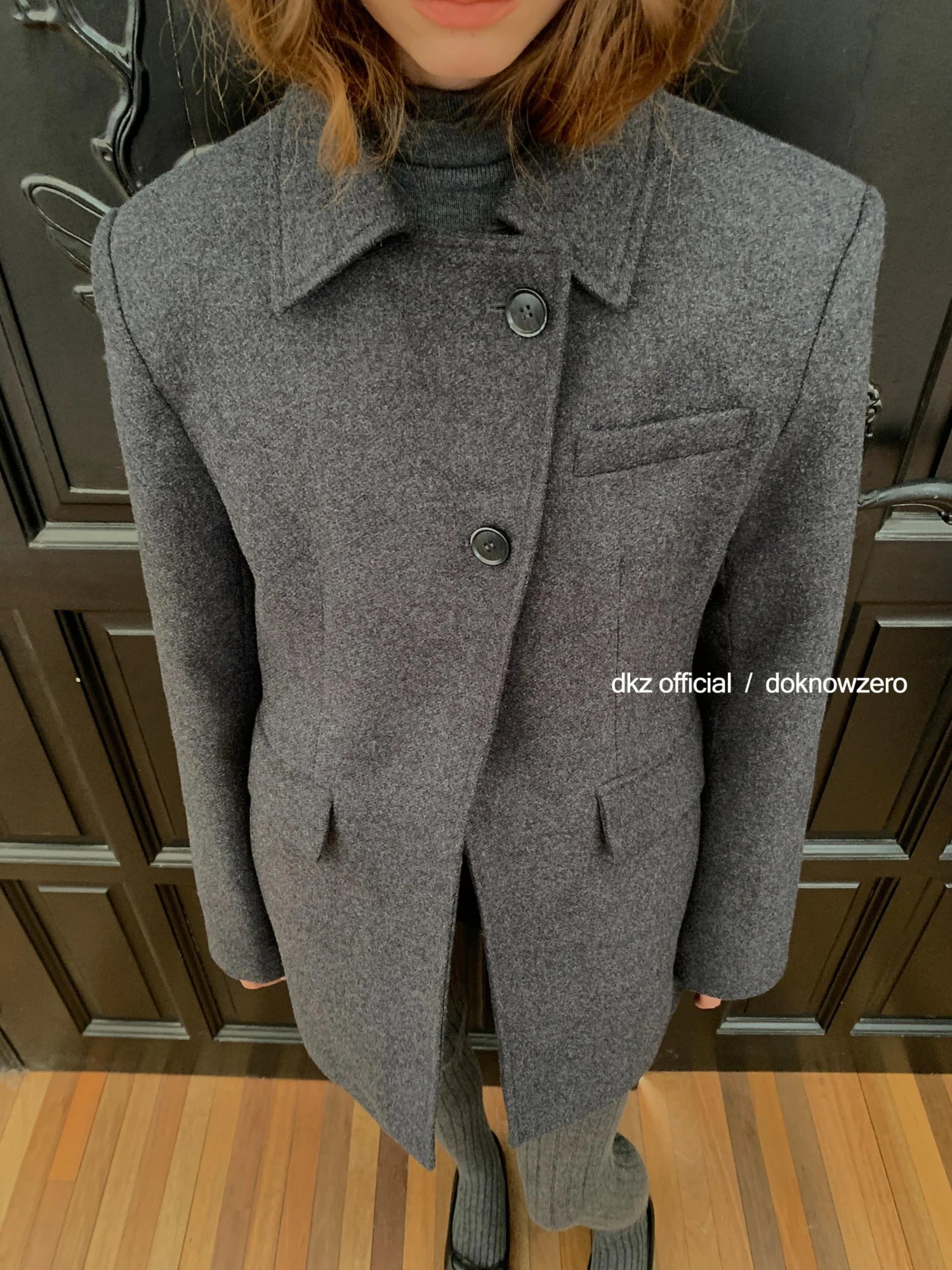DKZ OFFICIAL Gray Retro Quilted Blazer And Midi Skirt Set