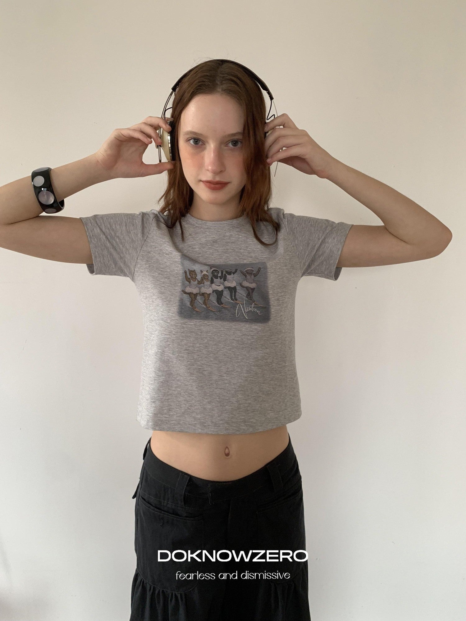 DKZ OFFICIAL Gray Vintage Cartoon Print Women&