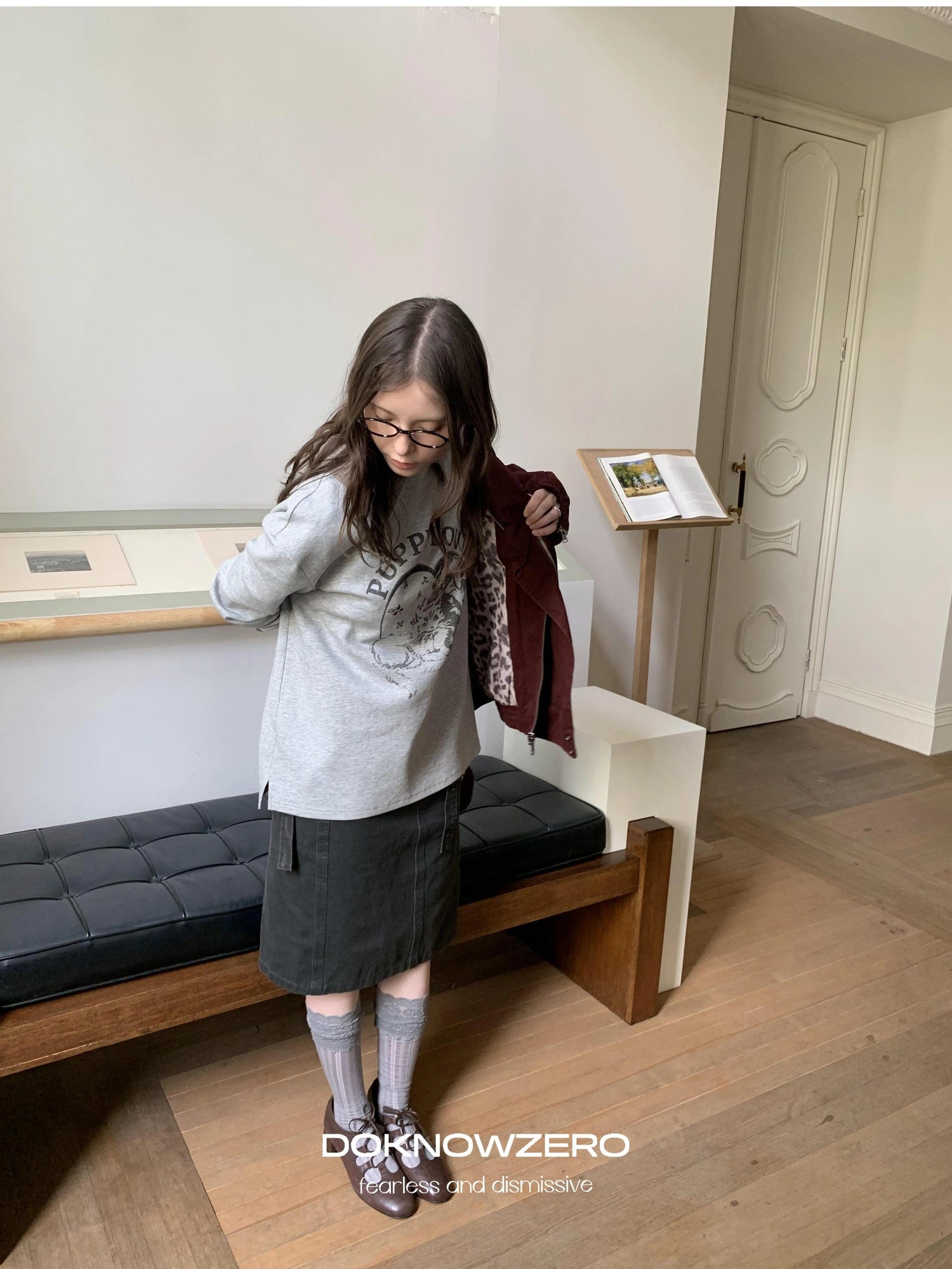 Gray Wax Dye Straight Denim Skirt