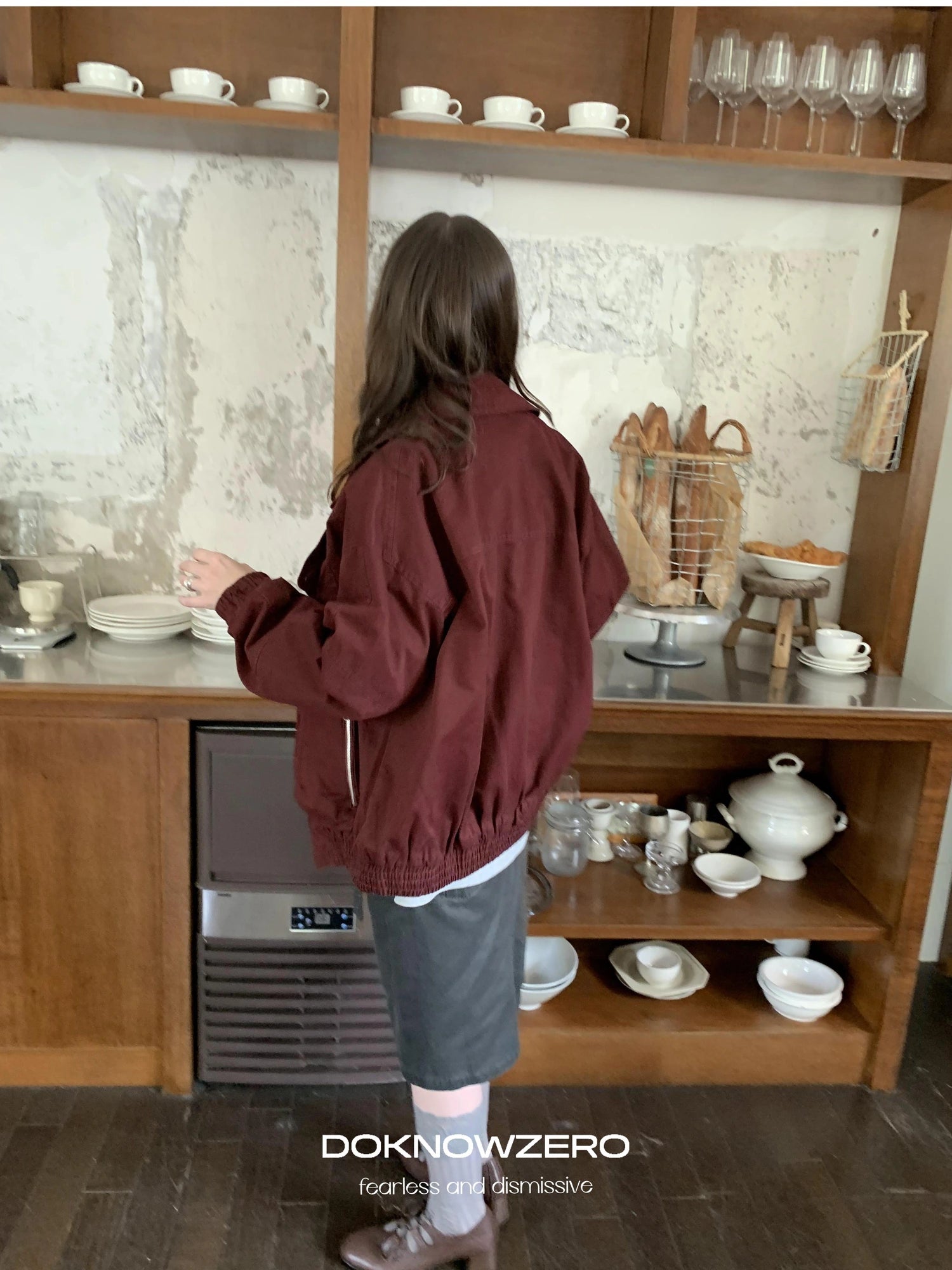 Gray Wax Dye Straight Denim Skirt