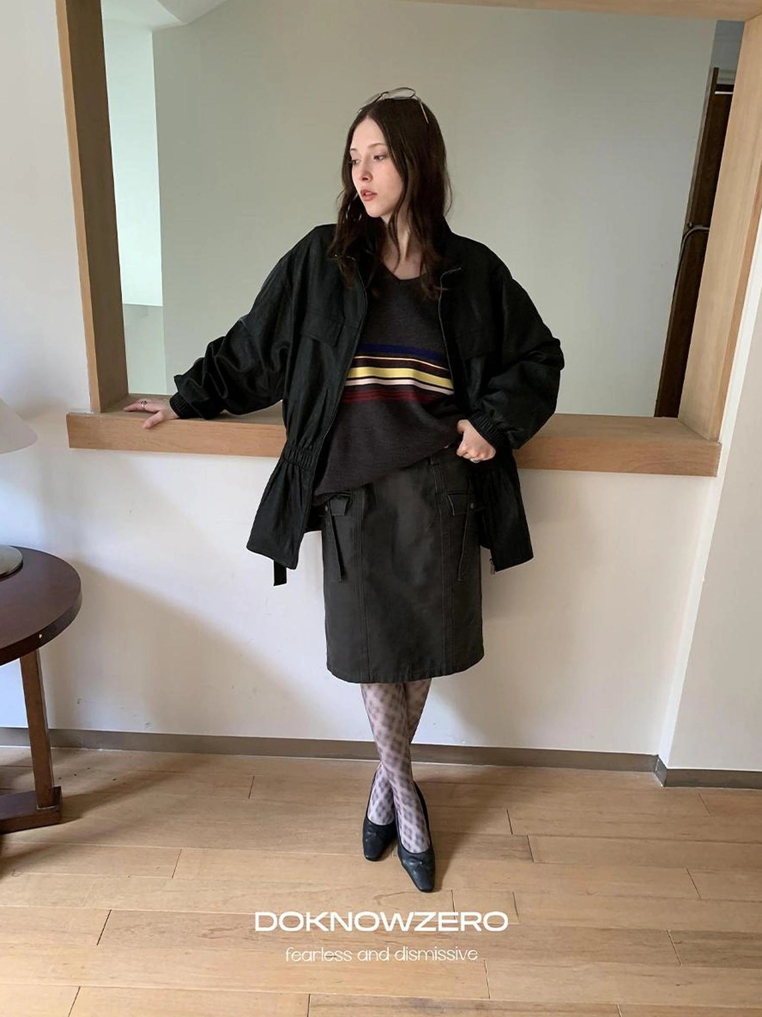 Gray Wax Dye Straight Denim Skirt